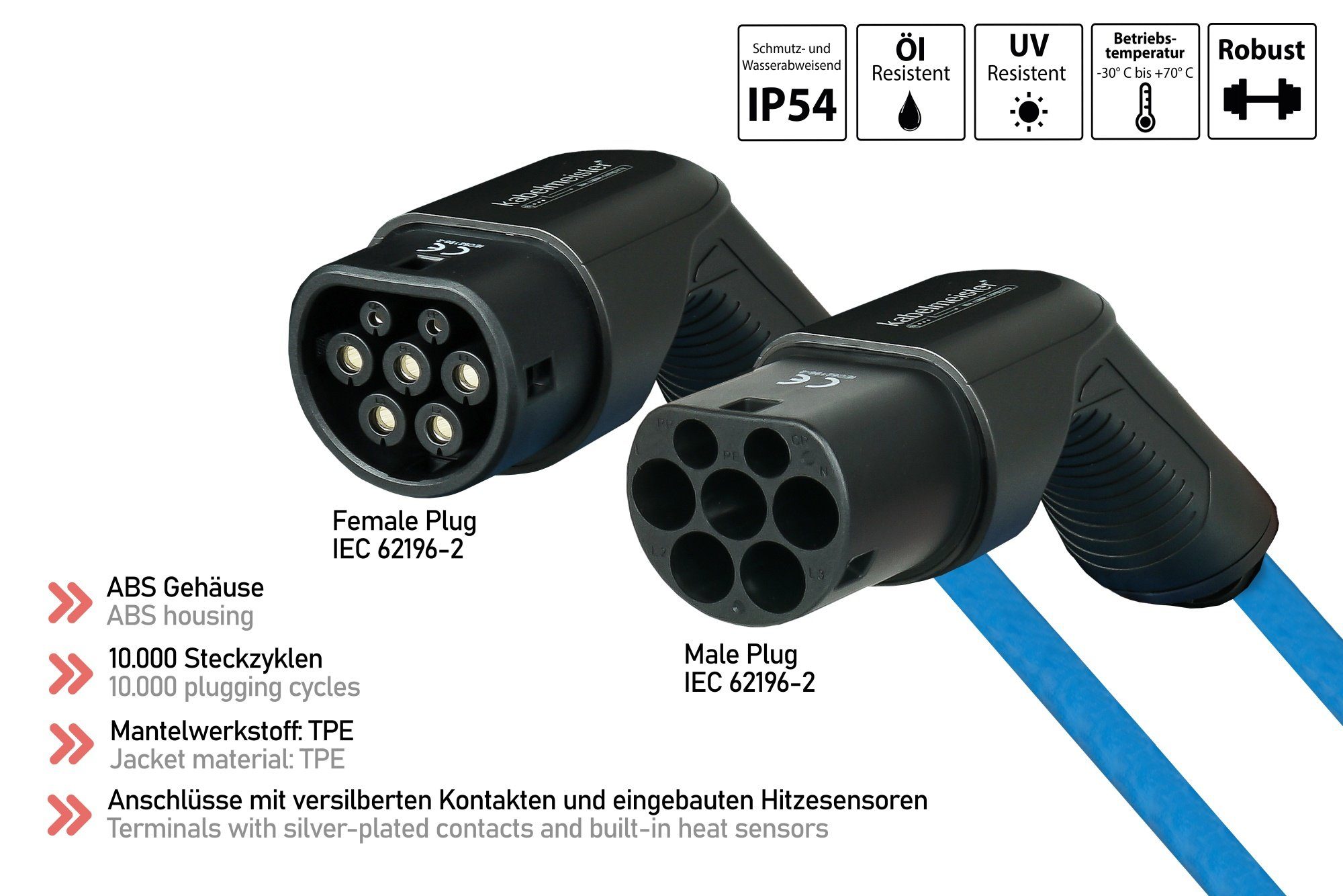 ST/BU, Mode 3-phasig, 3, 22 32 A, 2 E-Auto-Ladekabel Kabelmeister kW, Elektroauto-Ladegerät Typ blau,2,5m