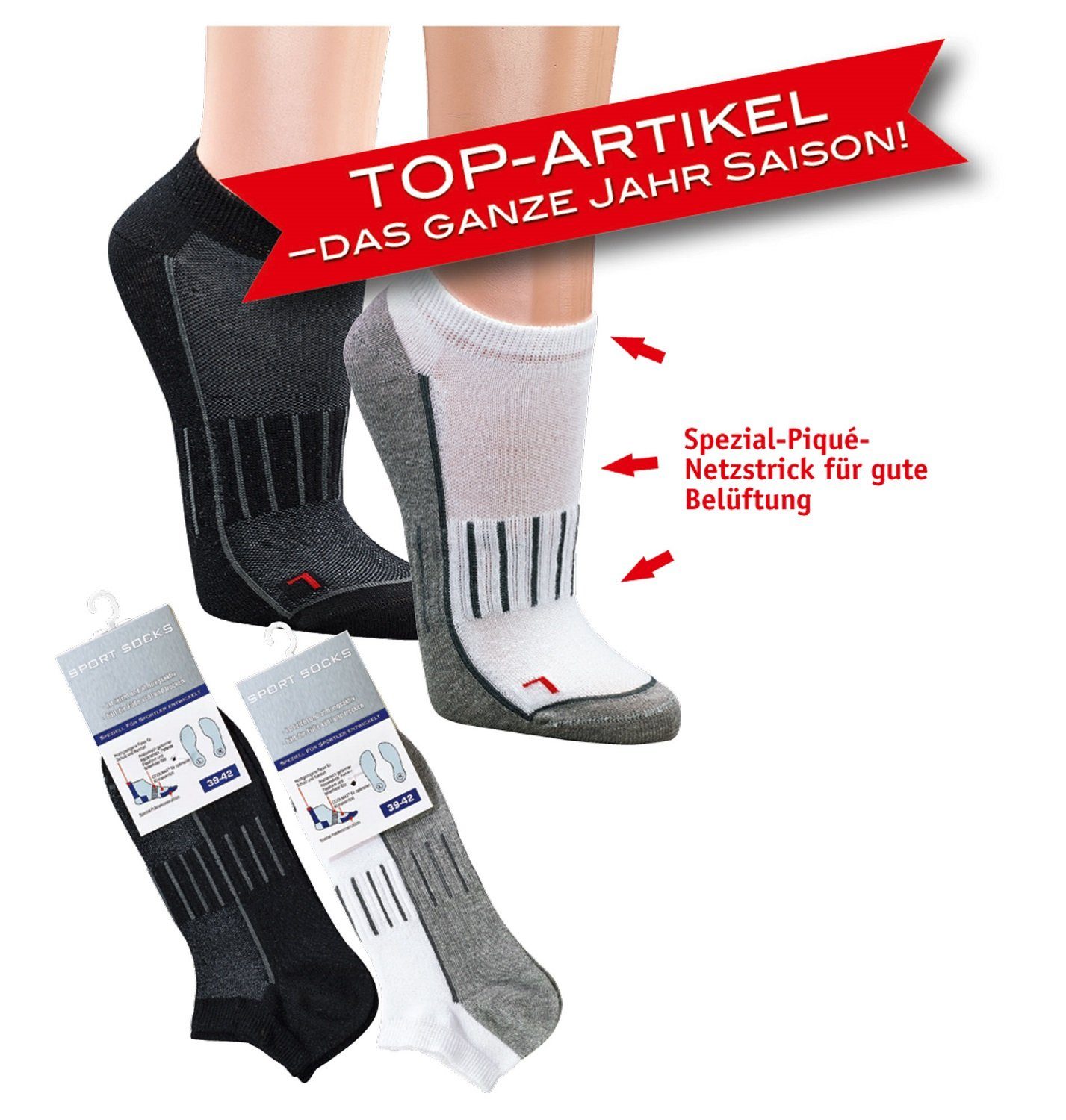 3er Wandersocken Sport 4 Bündel Sneaker Socks weiß Sportsocken 3 Socks (3-Paar, Fun Paar)