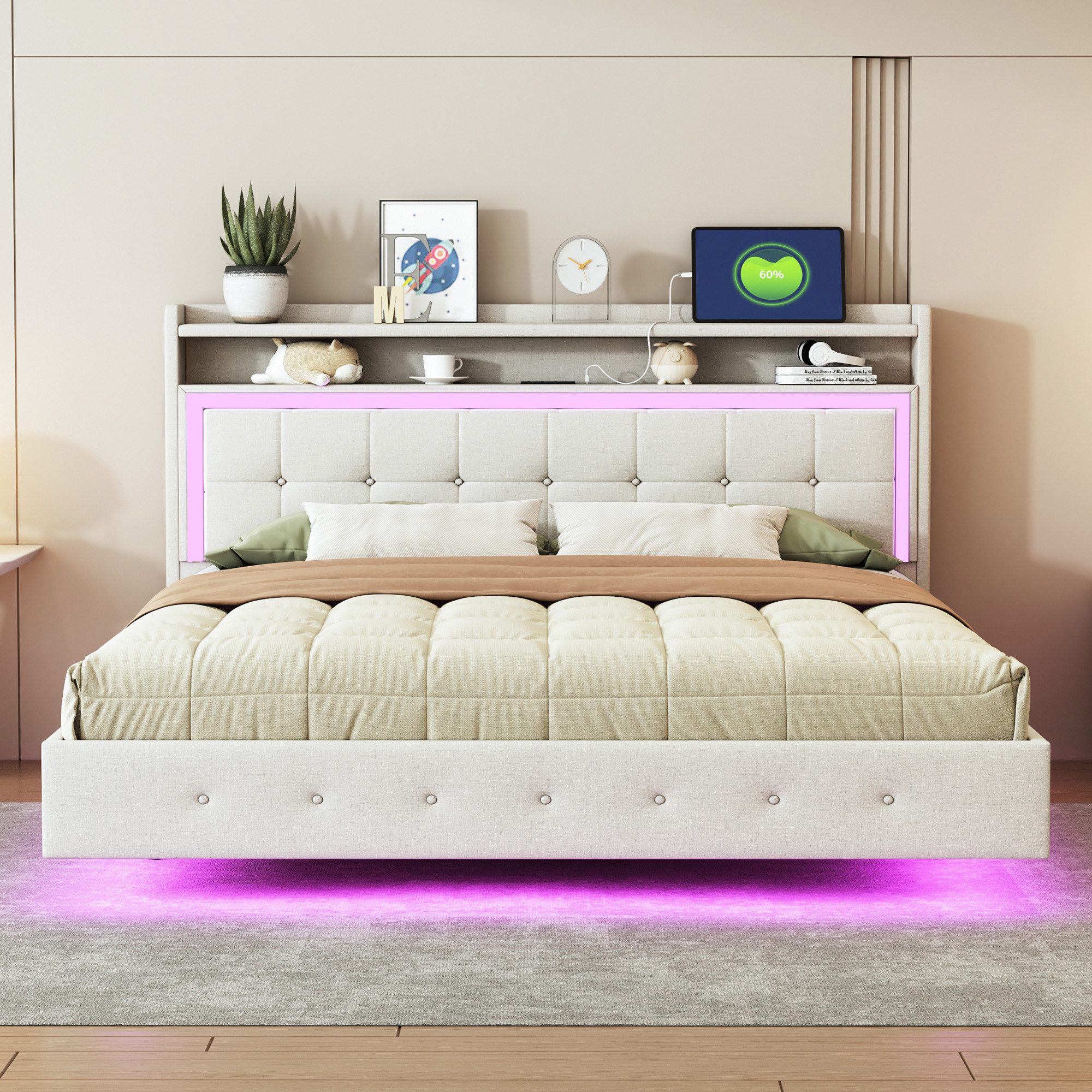 Flieks Polsterbett, LED Doppelbett 160x200cm mit günstig online kaufen