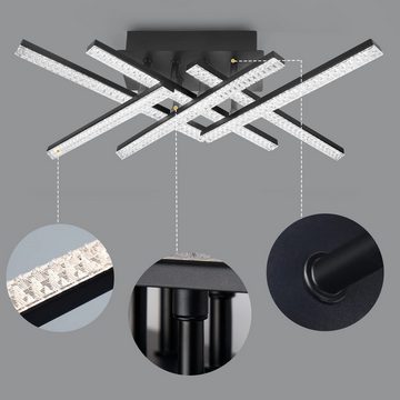 ZMH LED Deckenleuchte 52CM Schwarz Whonzimmerlampe Dimmbar Modern Schlafzimmer, ohne sichtbares Flimmern zum Schutz der Augen, LED fest integriert, 3000-6500k, 36W Retro Design Flurlampe, Kristall Deckenbeleuchtung für Küche