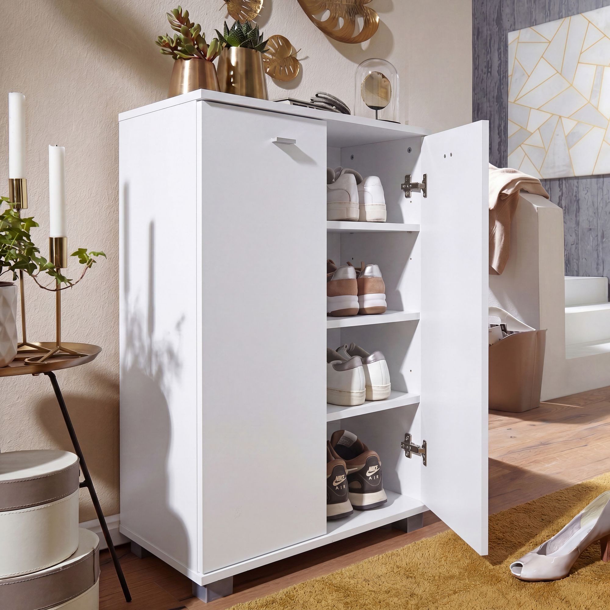 FINEBUY Schuhschrank SuVa1611_1 Holz 12 Paar Schuhe Schuhregal Schuhkommode Flurschrank (Weiß 60x90x35 cm, Schuhregal mit 2 Türen Modern) Schuhkommode Flur für 12 Paar Schuhe, Flurschrank