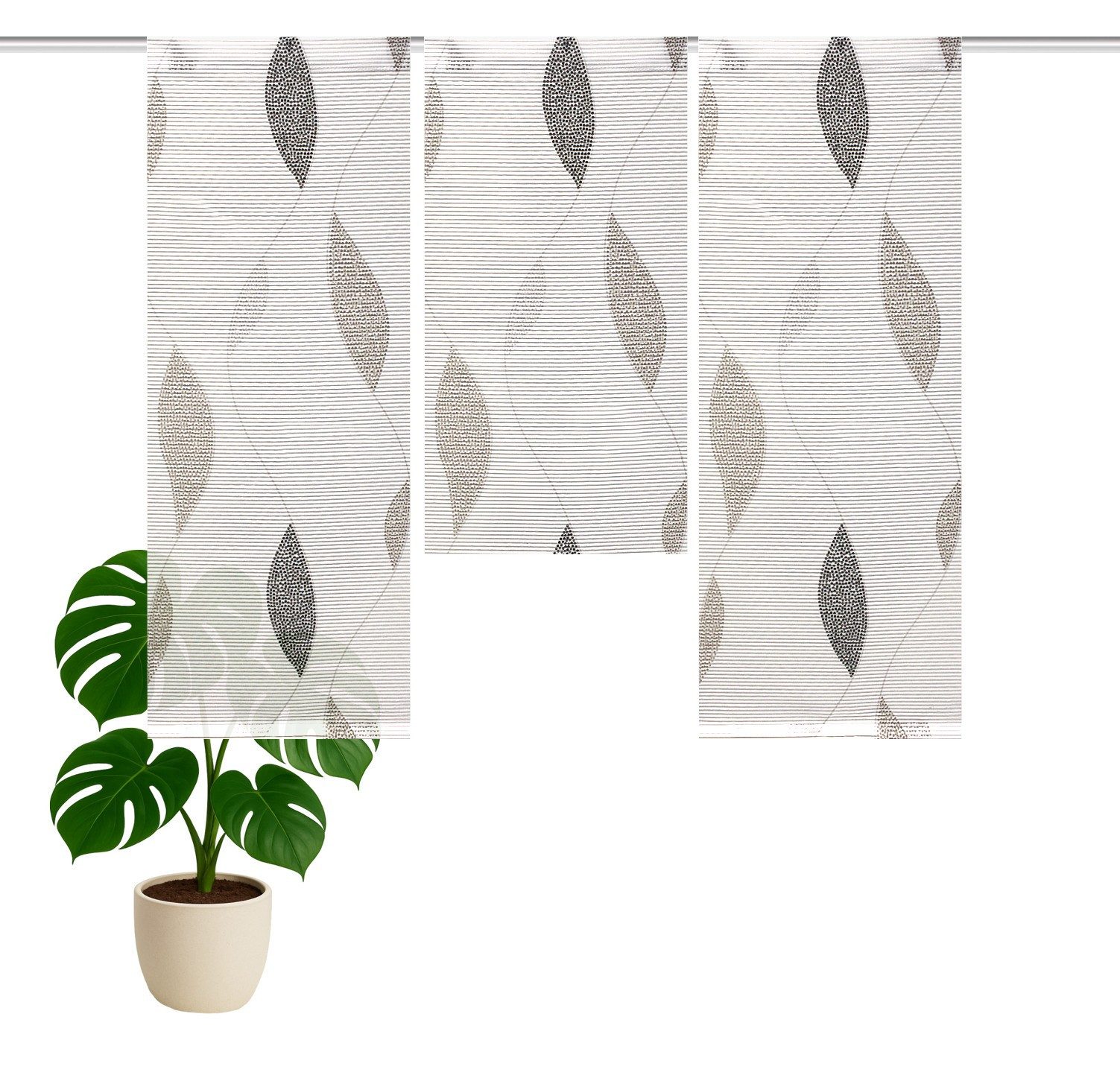 HOME WOHNIDEEN Scheibengardine (3 St), Stangendurchzug, halbtransparent