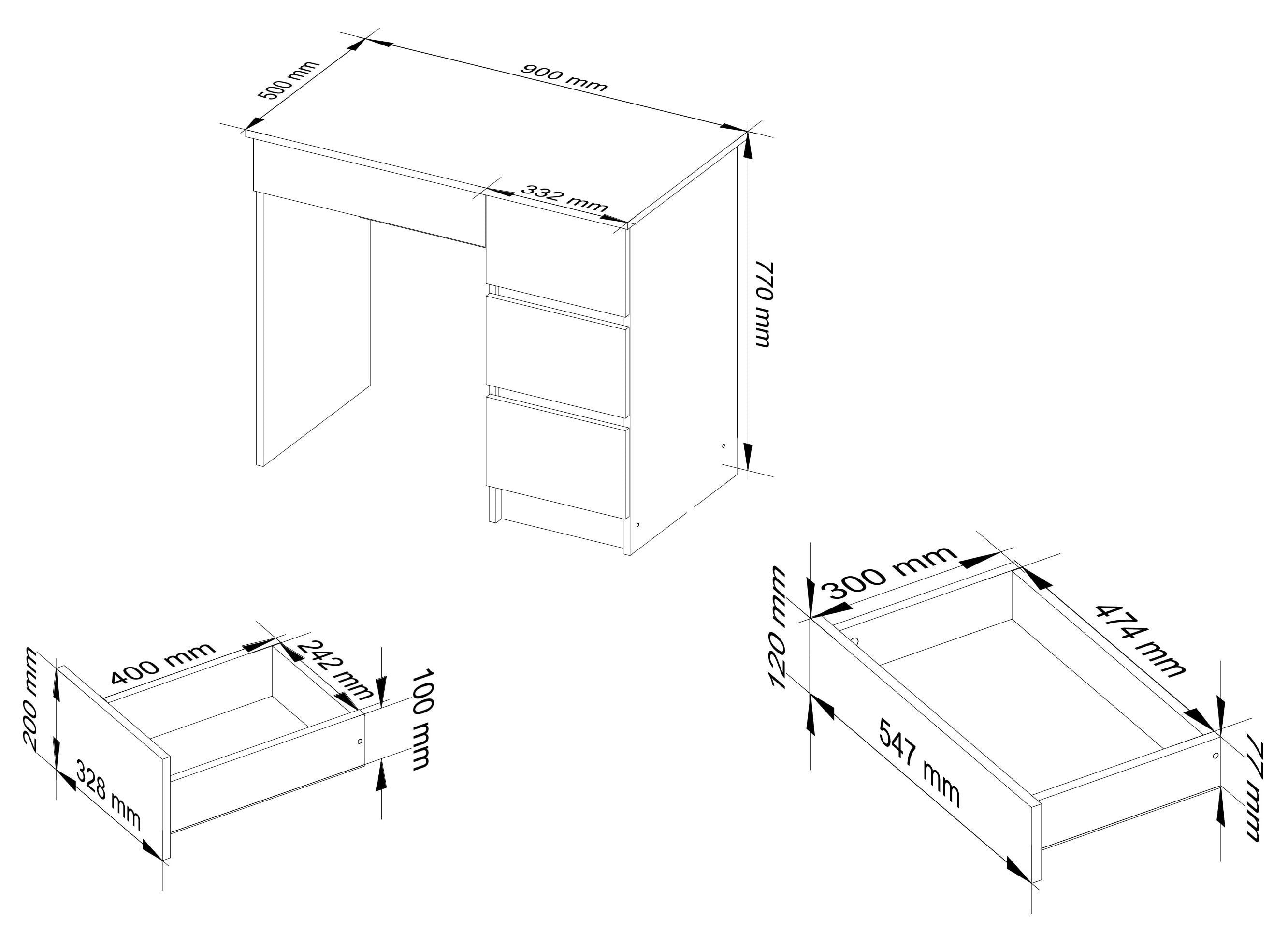 Raumhirsch Furniture Schreibtisch Kinder Computertisch - Eleganter Schreibtisch mit Stauraum, mit 4 Schubkästen - Kasten rechte Variante – Bild 4 von 5