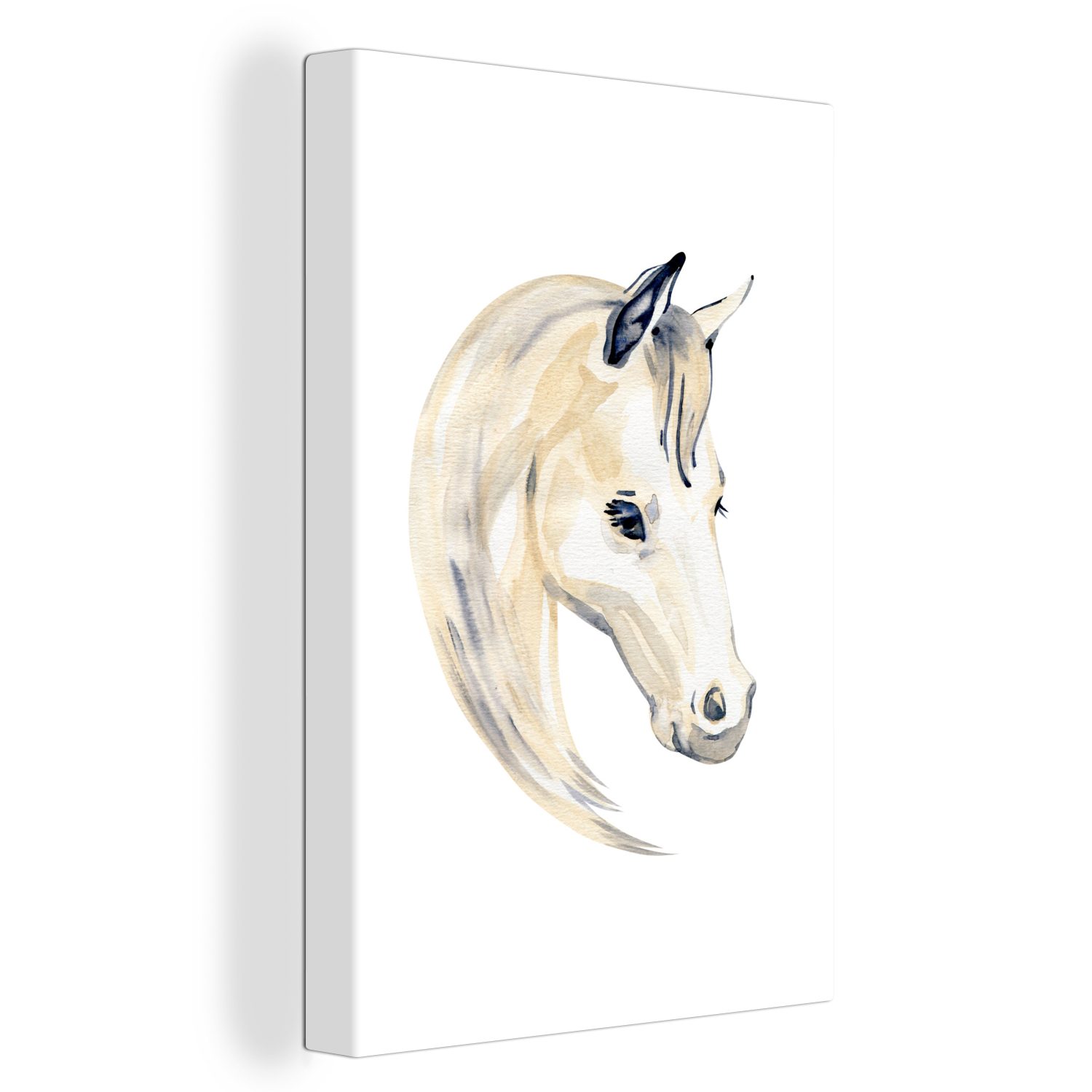 Aquarell cm - - Zackenaufhänger, Kinder Weiß St), bespannt OneMillionCanvasses® - Mädchen, Leinwandbild Pferd inkl. - 20x30 fertig Gemälde, Mädchen - (1 Leinwandbild