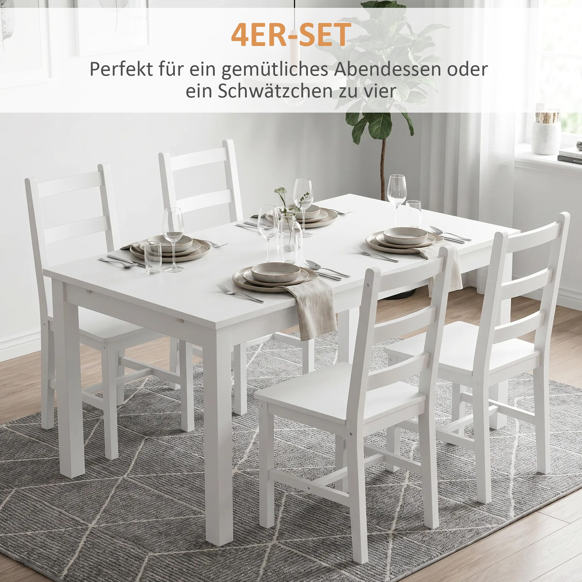 HOMCOM Esszimmerstuhl Esszimmerstühle (4er Set Esszimmerstühle, 4 St), Wohnzimmerstuhl für Esstisch, Weiß – Bild 4 von 5