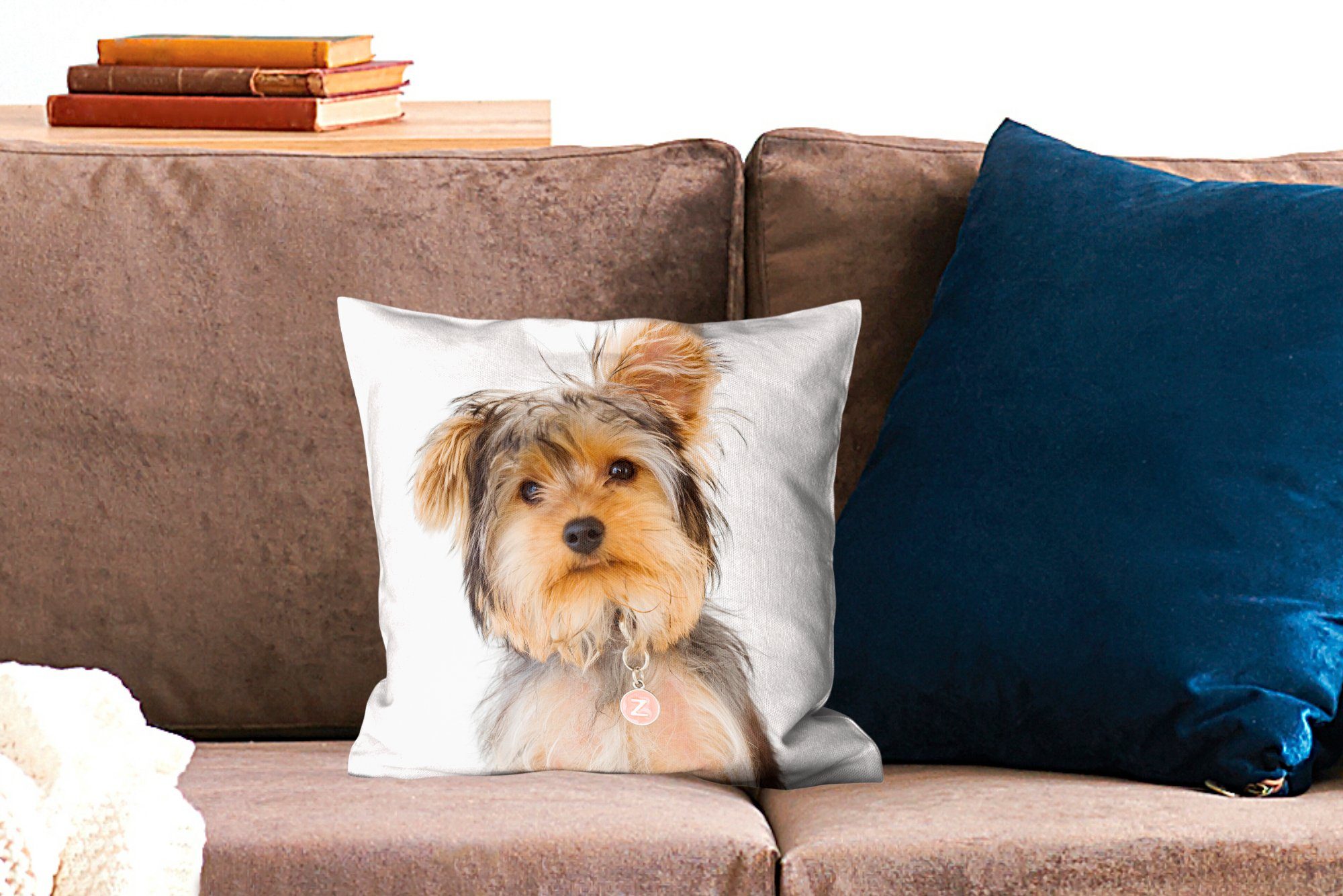 MuchoWow Schlafzimmer, Yorkshire-Terriers, für Wohzimmer, Sofakissen Füllung Porträt Deko, eines Zierkissen Dekokissen mit