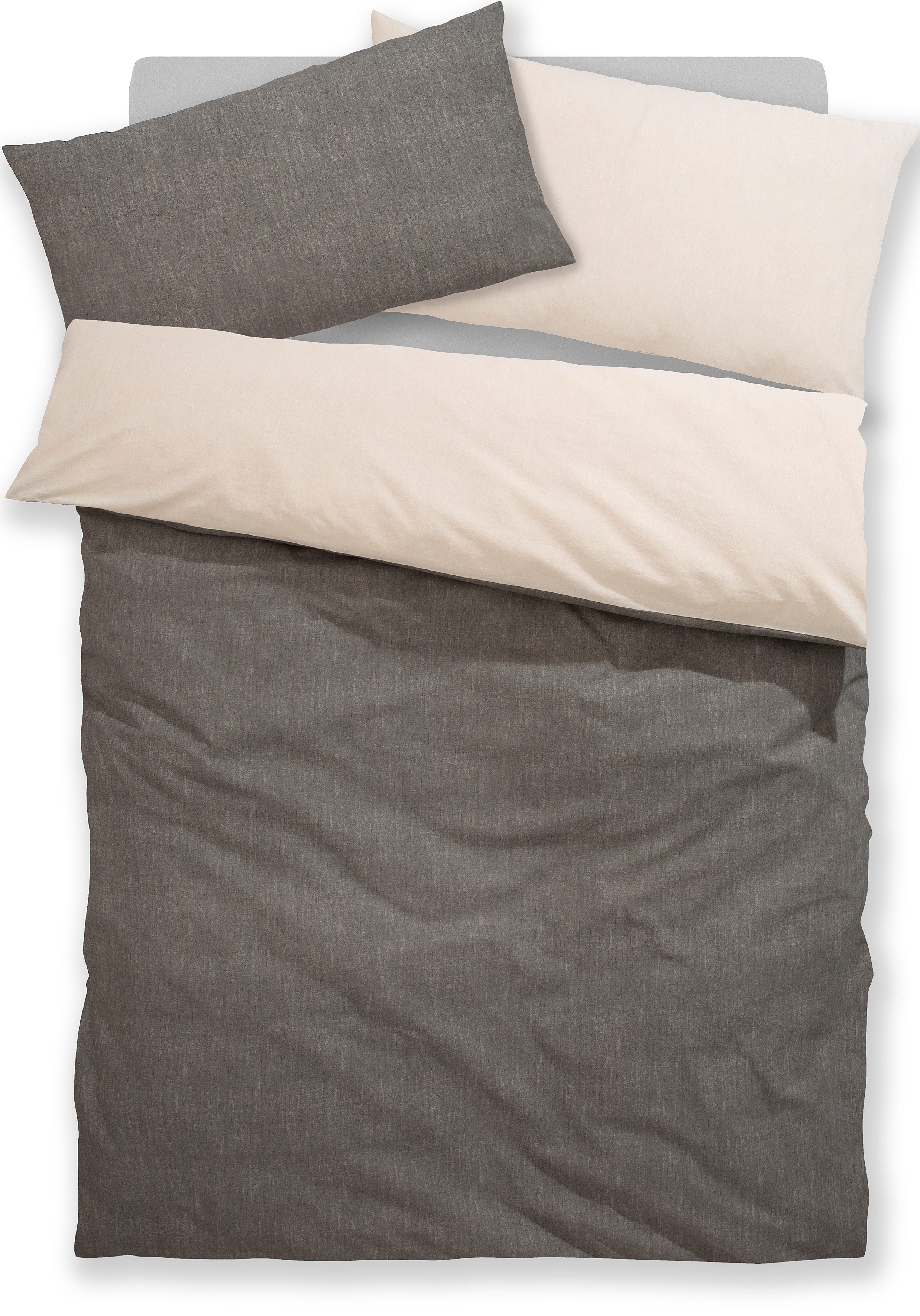 Bruno Banani Wendebettwäsche Merlin in Gr. 135x200 oder 155x220 cm, Linon, 2 teilig, Baumwollbettwäsche, Leinen-Look in Melange-Optik