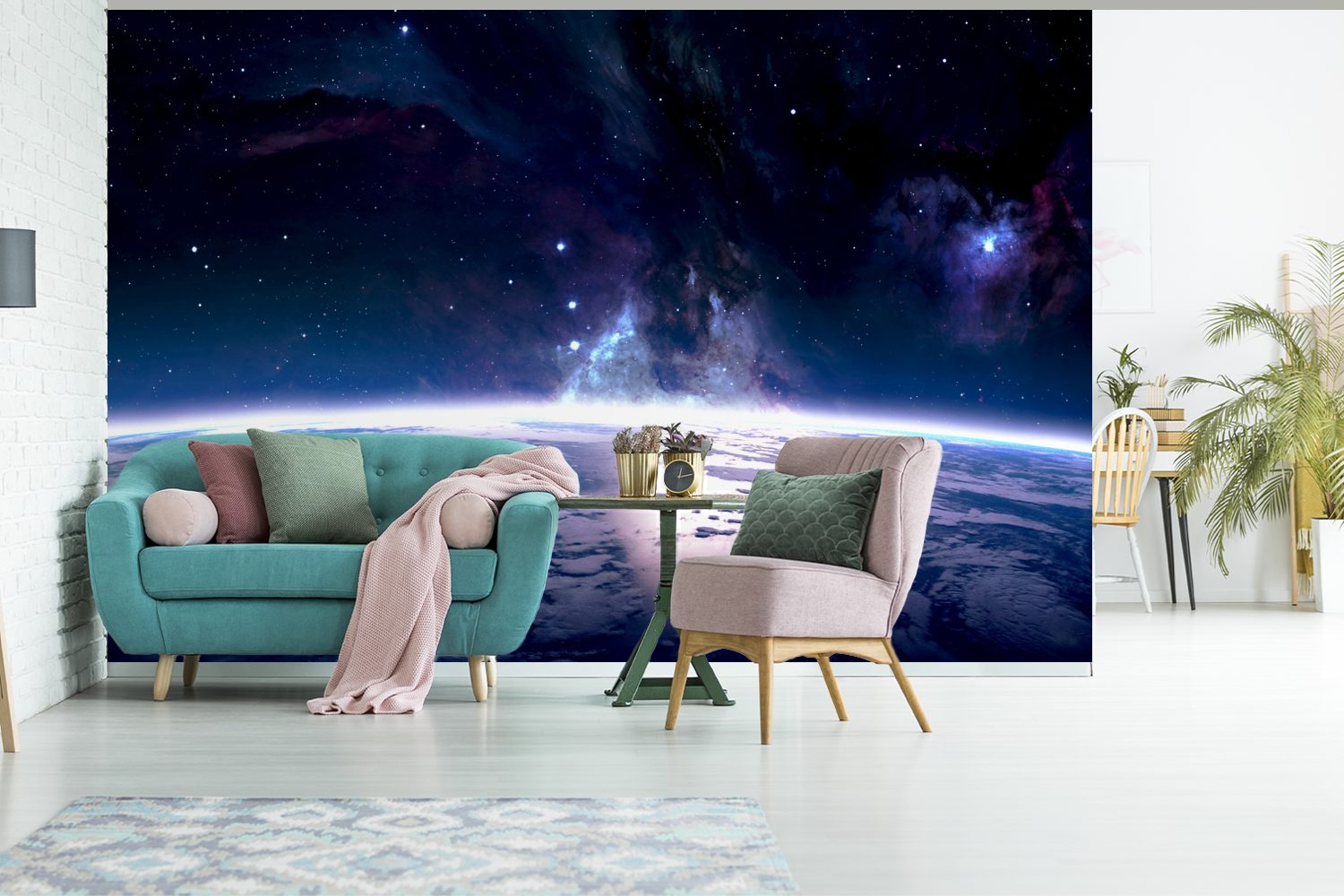 Weltraum (6 Wallpaper Matt, Fototapete - Wohnzimmer, Schlafzimmer, bedruckt, MuchoWow Tapete für - St), Vinyl Licht, Kinderzimmer, Erde