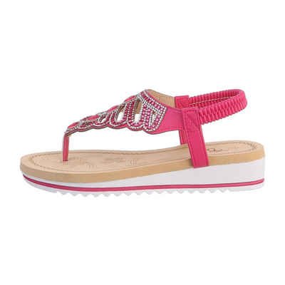 Ital-Design Damen Zehentrenner Freizeit Zehentrenner Keilabsatz/Wedge Keilsandaletten in Pink