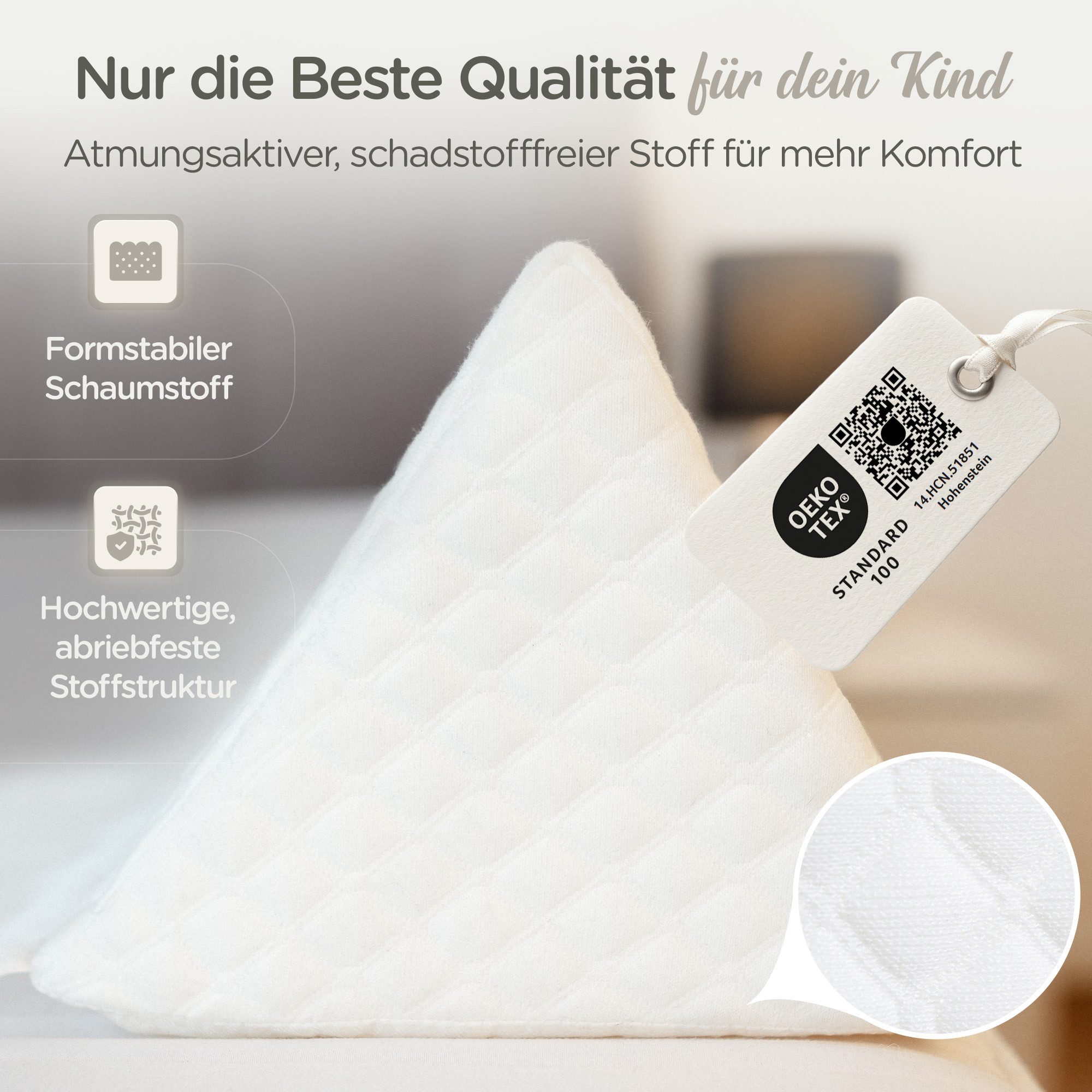 Lunova Bettschutzgitter Rausfallschutz Bett für Kinder – Boxspringbett & Elternbett, Formstabiler Schaumstoff · ohne Montage · ohne Nachpumpen – Bild 5 von 5