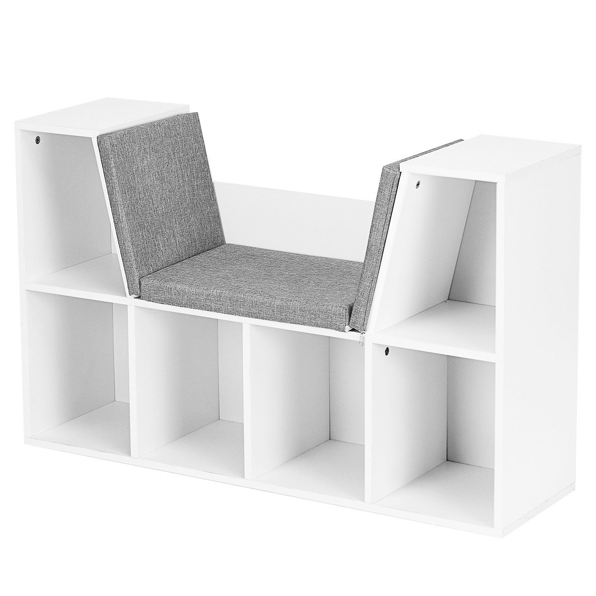 KOMFOTTEU Bücherregal Bücherschrank, mit Sitzbank, aus Holz, mit Sitzkissen