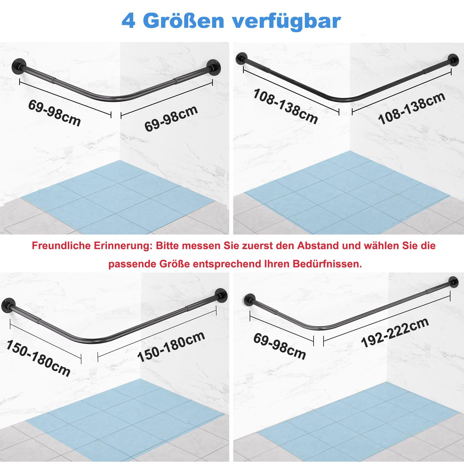 Venkuber Duschvorhangstange Edelstahl Duschvorhangstange L-Form, verstellbar, mit Bohrmontage, für Badewanne/Badezimmer, Duschtrennwand Halterung