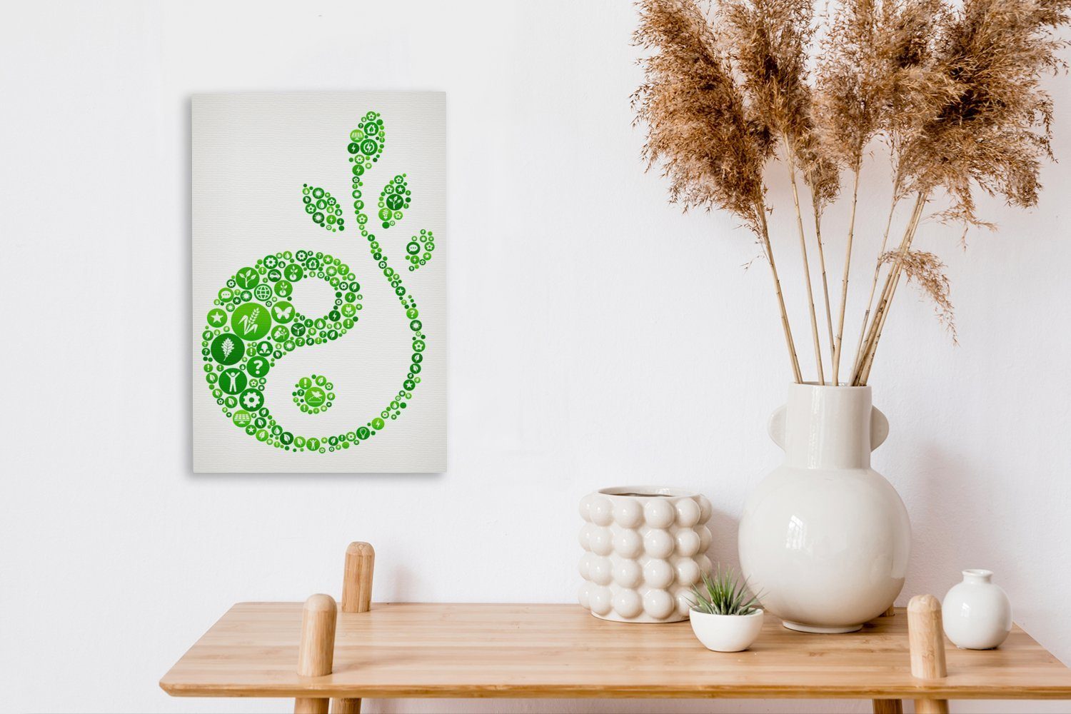OneMillionCanvasses® Leinwandbild einer Logos und inkl. Illustration Yang cm Yin Pflanze, Zackenaufhänger, (1 fertig bespannt mit 20x30 Eine St), des Gemälde, Leinwandbild