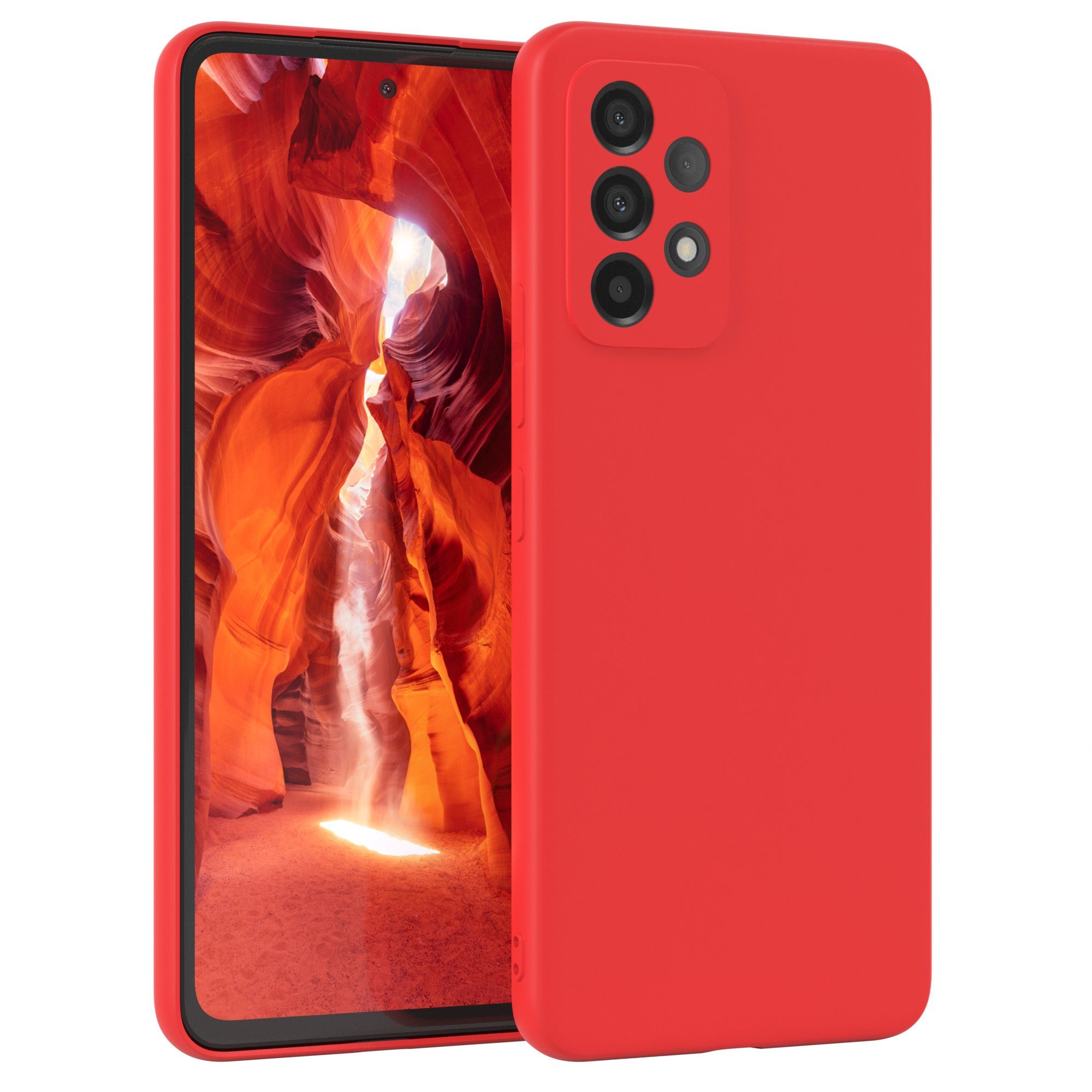 EAZY CASE Handyhülle für Samsung Galaxy A53 5G Hülle Silikon 6,5 Zoll, Silikon Schutzhülle mit Kameraschutz stoßfest handycover elastisch Rot