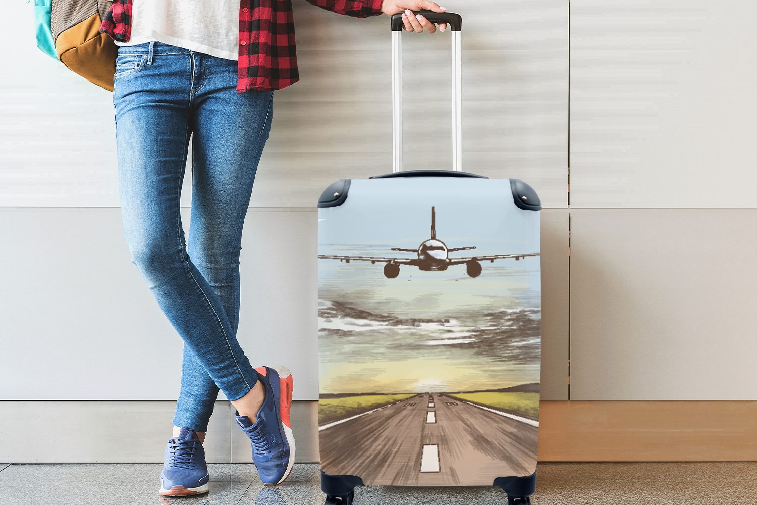 Handgepäckkoffer Reisekoffer - Ferien, Reisetasche Handgepäck - für MuchoWow Flugzeuge rollen, mit 4 Trolley, Sonne, Himmel Rollen,