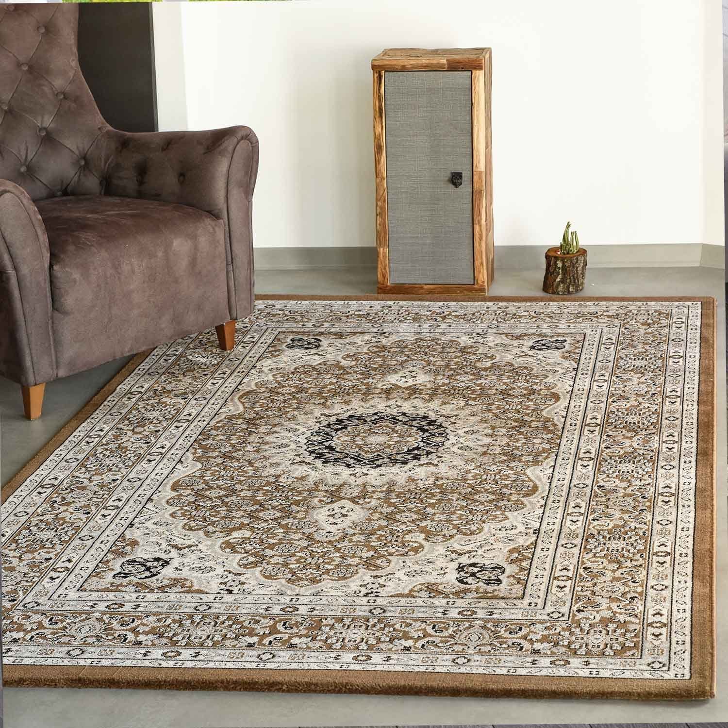 Teppich Teppich Wohnzimmer Orient Stil Ornament Bordüre Braun Beige, Vimoda, Rechteckig