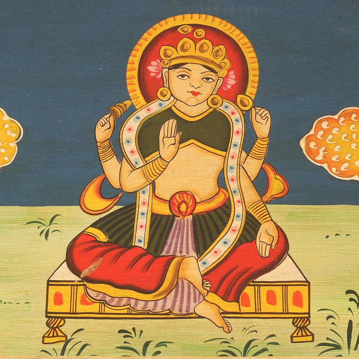 Oriental Galerie Truhe Indische Truhe Handarbeit in Einzelstück Rot aufwendiger Buddha 70 cm, Ursprungsland mit Malerei Herstellung im traditionelle