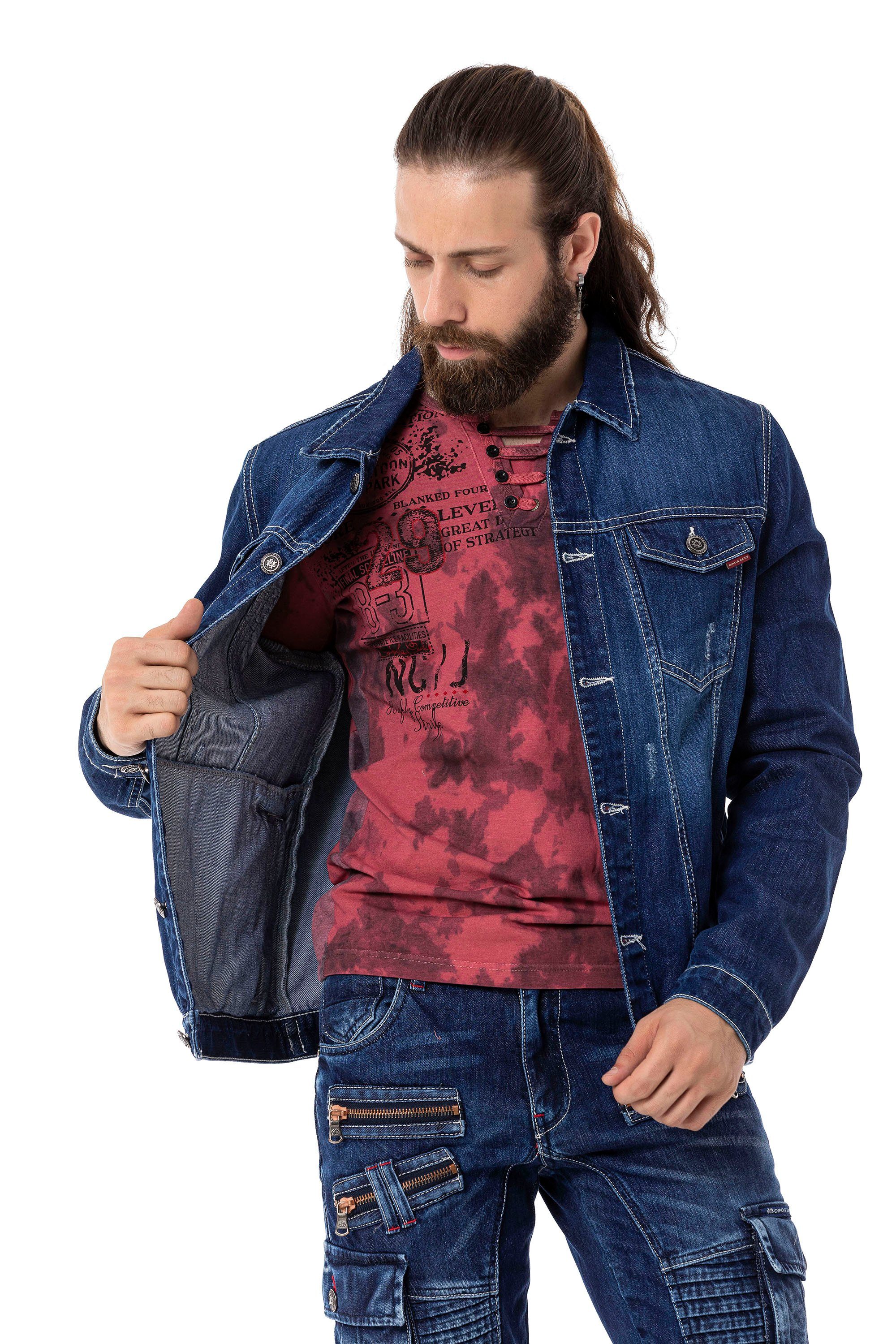 Cipo & Baxx Jeansjacke mit aufgesetzten Brusttaschen dunkelblau