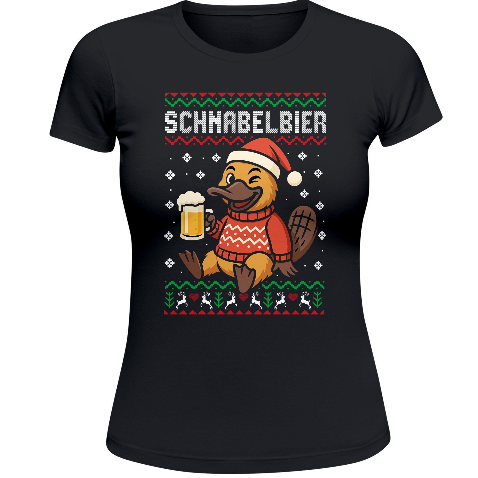 Print-Shirt Weihnachtsshirt Damen Weihnachten Schnabelbier Wortspiel Spruch