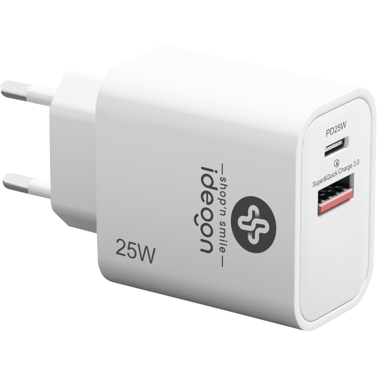 shop'n smile ideoon Dual 25Watt 1x USB-C und USB-A, PD- & QC-Netzteil USB-Ladegerät (1-tlg., Quick Charge für schnelles Laden)
