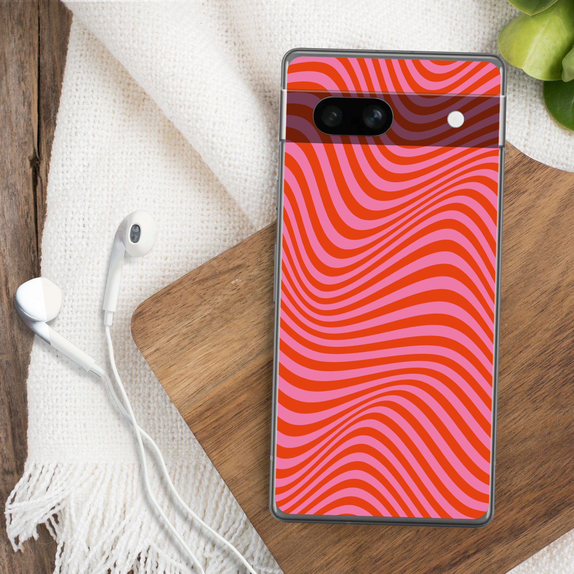 MuchoWow Handyhülle für Google Pixel 7a Wellenförmiges Muster - Rot - Rosa - Linien, Handy Case, Silikon, Bumper Case Dünn