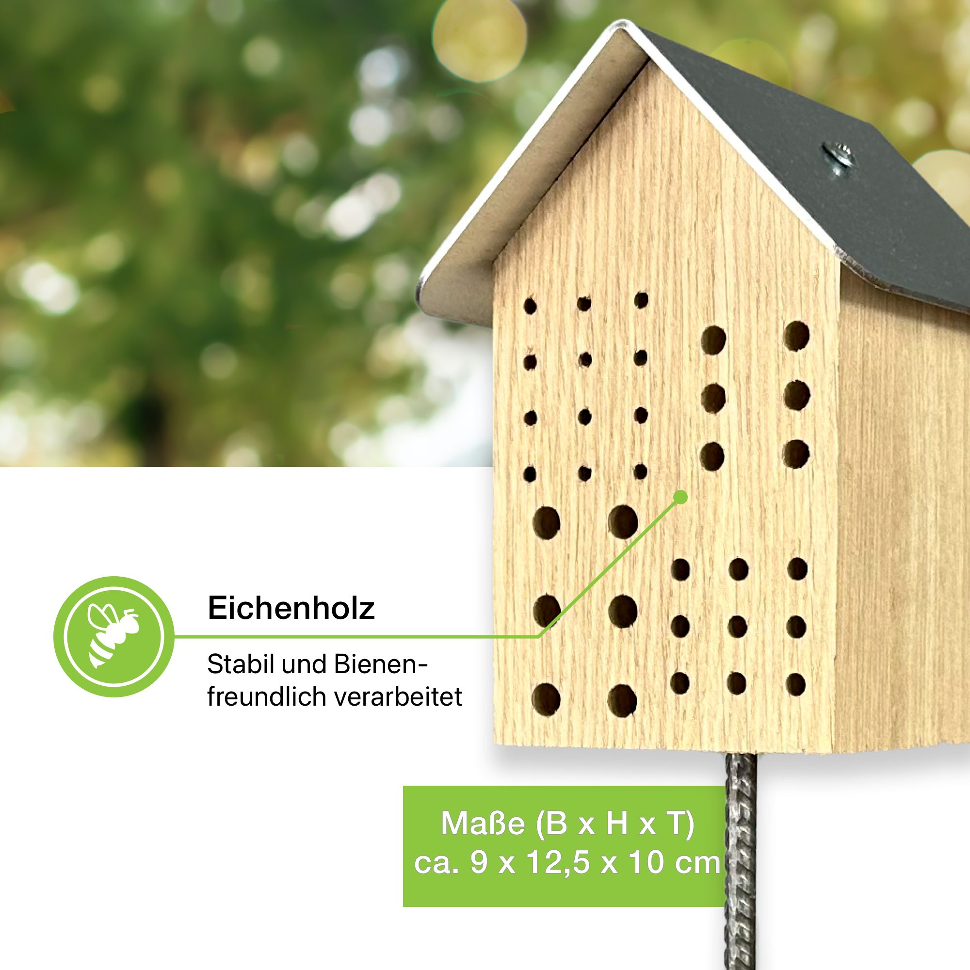 gartenetage Insektenhotel Wildbienenhotel mit Metalldach, Naturbelassenes, massives Insektenhaus/Nisthilfe & Artenschutz