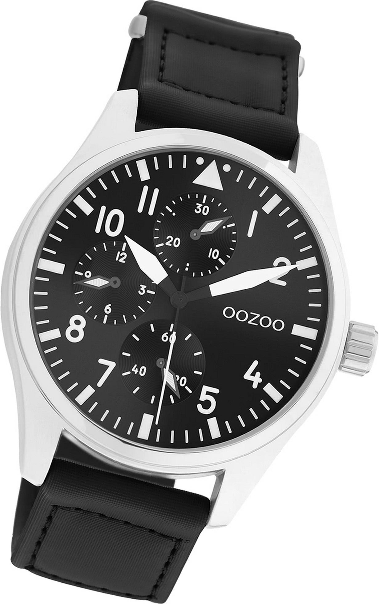 42mm) Armbanduhr Herrenuhr Lederarmband (ca. Timepieces, rundes schwarz, groß Oozoo Herren Gehäuse, OOZOO Quarzuhr