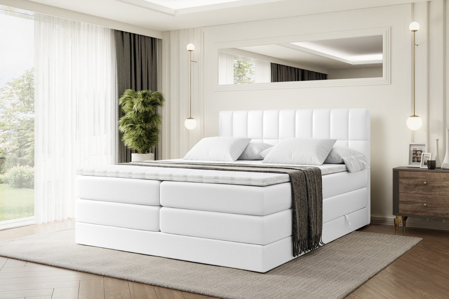 ALTDECOR Boxspringbett MIAMI KING (Multipocket-Matratze H4, H3 Matratze Bonellfederung, Topper, Kopfteil)