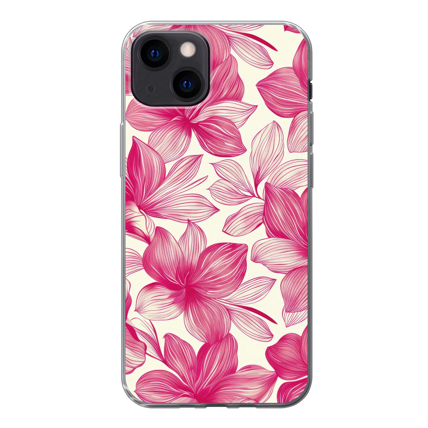 MuchoWow Handyhülle für Apple iPhone 13 Blumen - Muster - Rosa - Weiß, Smartphone-Bumper, Print, Handy Schutzhülle Dünn