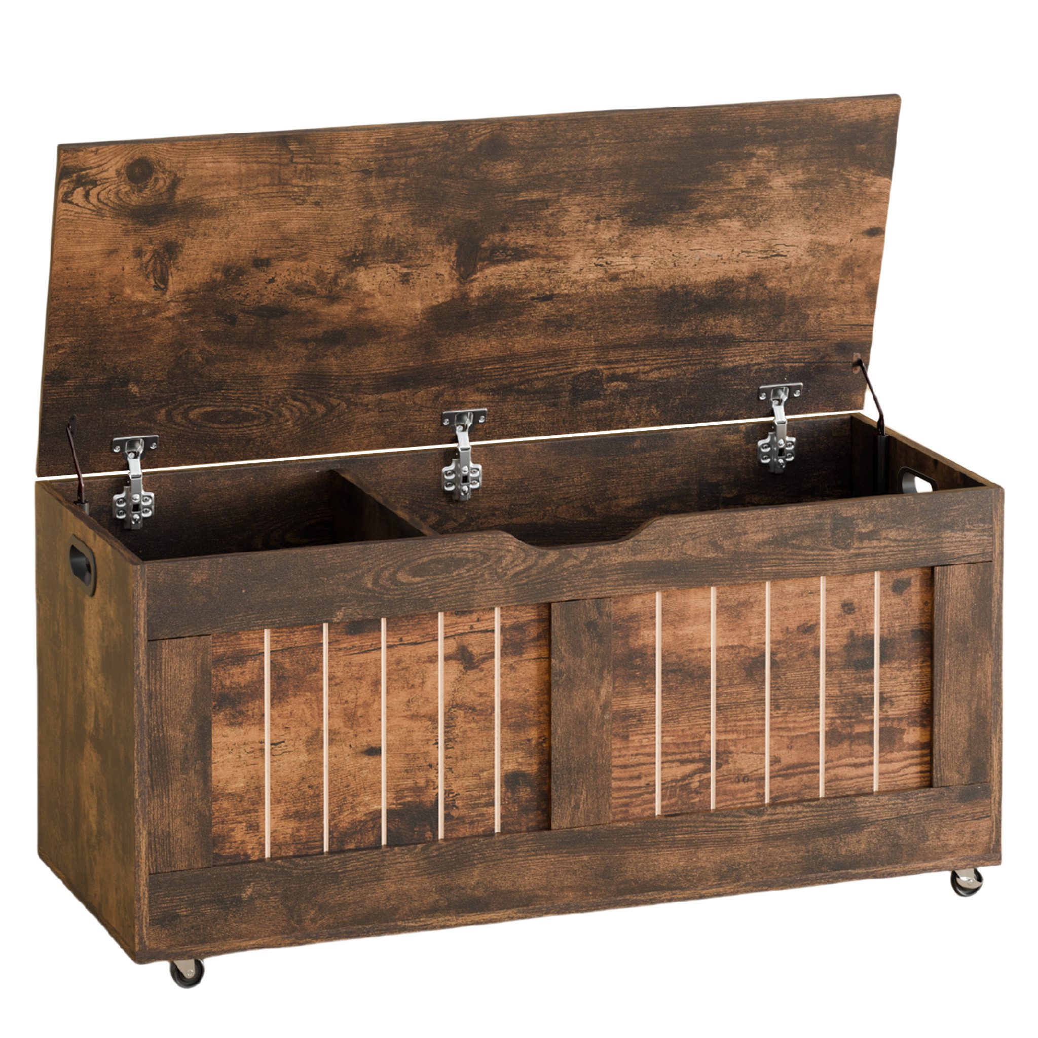 Mondeer Kommode Aufbewahrungsschrank (Aufbewahrungsbank, 100 x 49 x 40 cm), Deckenbox mit 4 Rollen, 2 Sicherheitsscharnieren, Braun