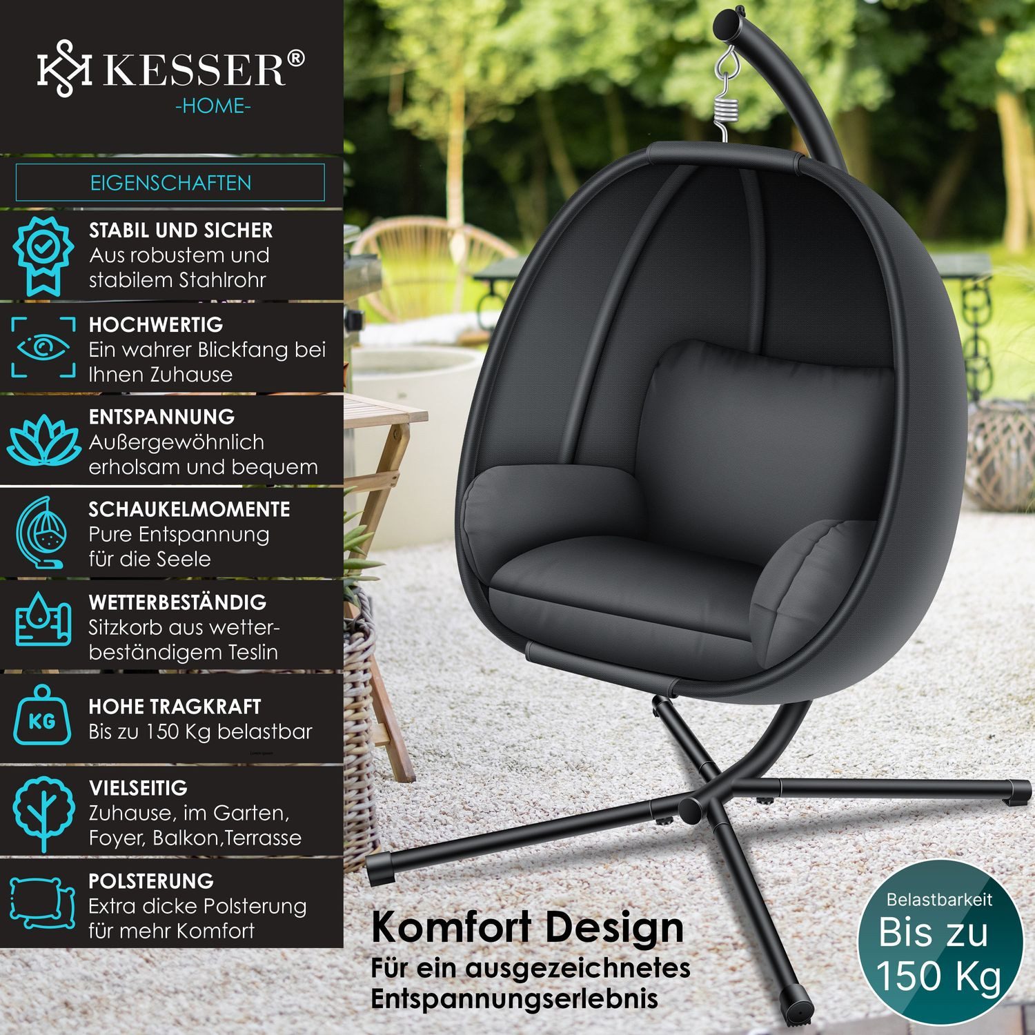 KESSER Hängesessel, Luxe Hängesessel mit Gestell weicher Sitzkissen günstig online kaufen