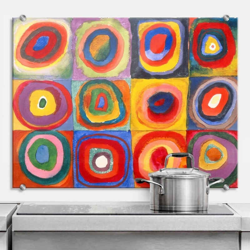 K&L Wall Art Gemälde »Glas Spritzschutz inkl Montagematerial Küchenrückwand Farbstudie konzentrische Ringe«, Glasbild aus Sicherheitsglas