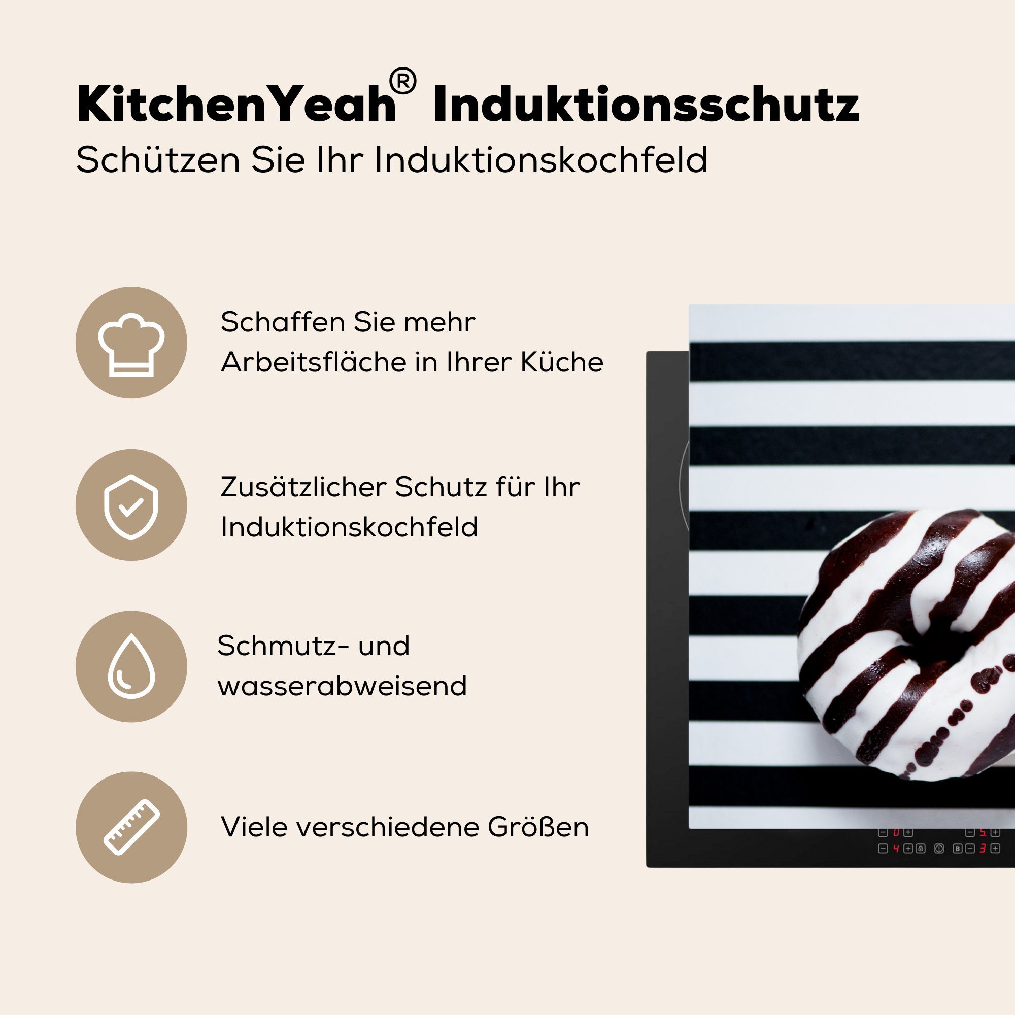 MuchoWow Herdblende-/Abdeckplatte für 81x52 cm, Donuts, tlg), die Schutz Induktionskochfeld (1 Ceranfeldabdeckung küche, Vinyl, Gestreifte