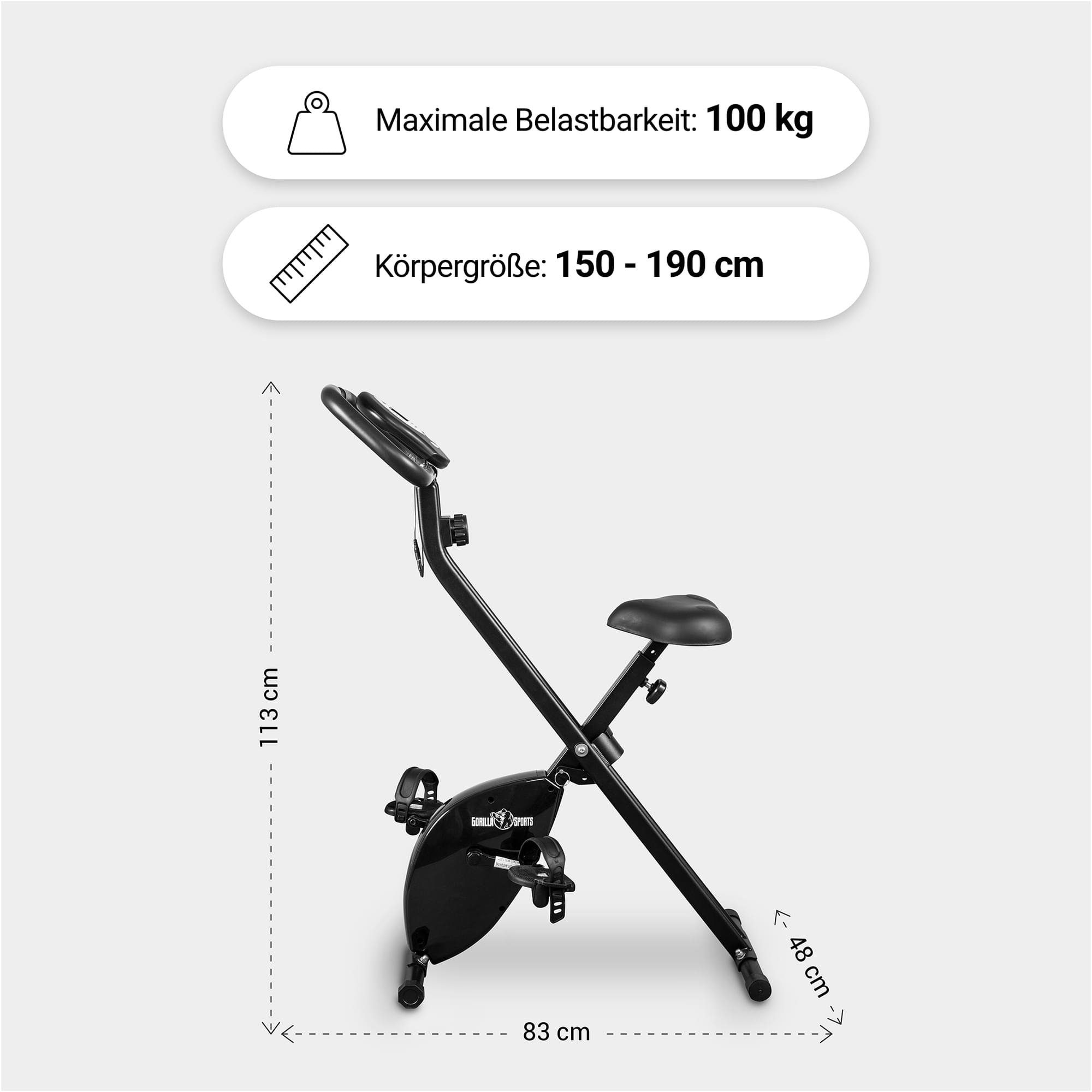 GORILLA SPORTS Heimtrainer Verstellbarer Sitz kg, Schwarz, & Widerstand, (1-tlg) bis F-Bike klappbar, 100