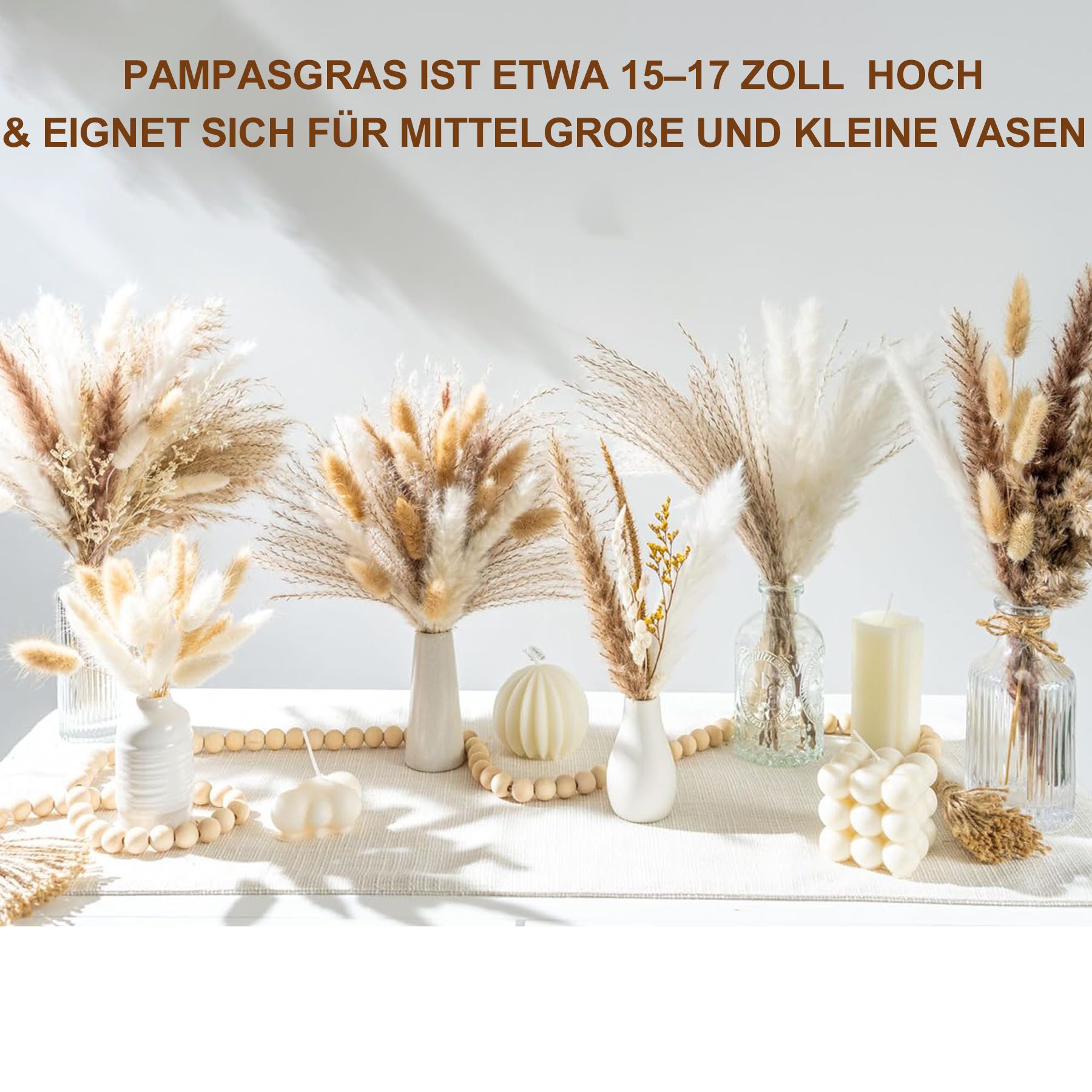 Trockenblume 75 Stück Trockenblumenstrauß,DIY Natürliche Pampasgras Kunstvolle Deko Boho-Tischdeko,Künstlerische Deko für Hochzeit, Zuhause,Esszimmertisch, Mutig, Pampasgras Trockenblumen Deko,75 Stück Pampasgras Getrocknet