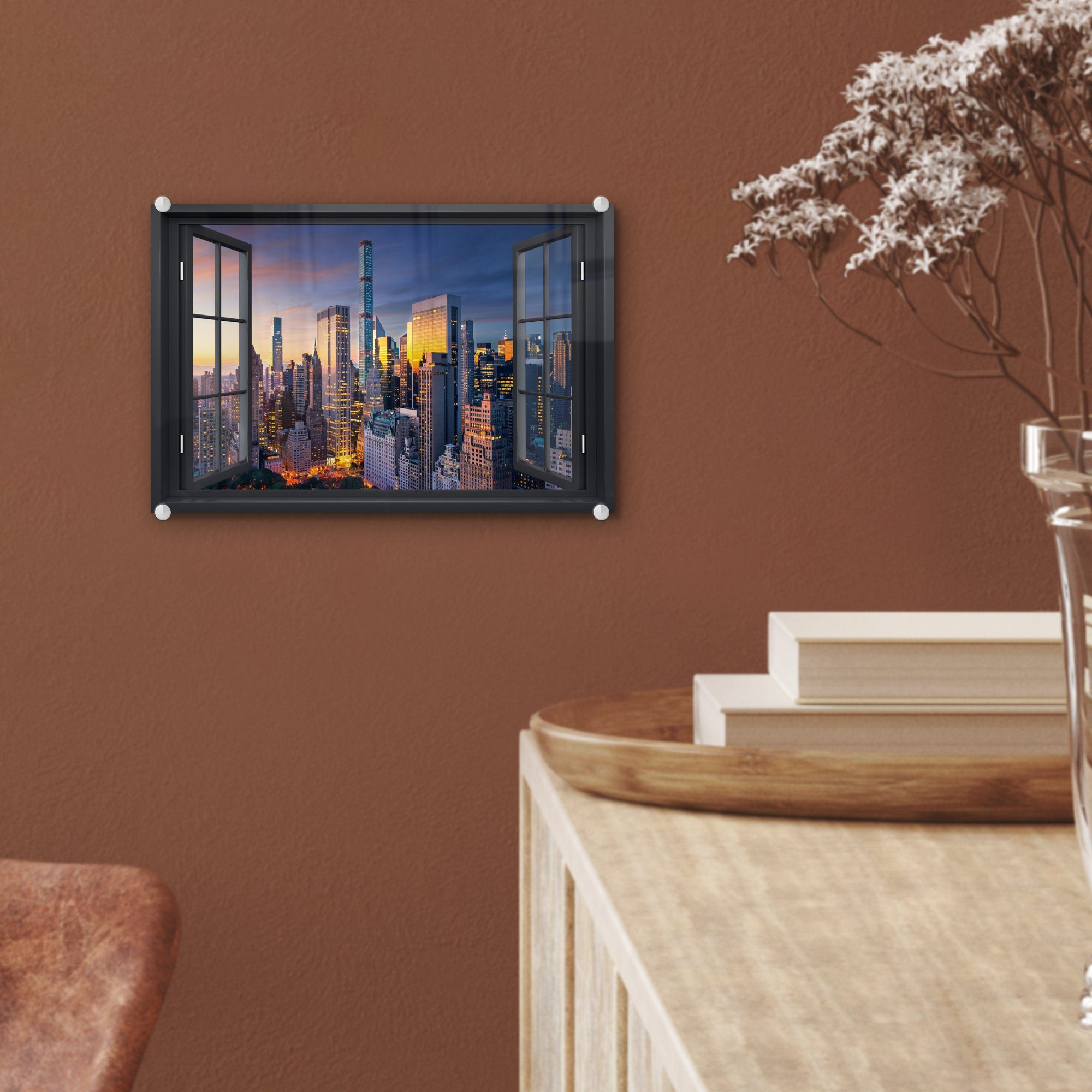 auf - York Ansicht - Glas - Wandbild Glasbilder MuchoWow New - Skyline, Acrylglasbild Bilder auf (1 St), Wanddekoration - Foto Glas