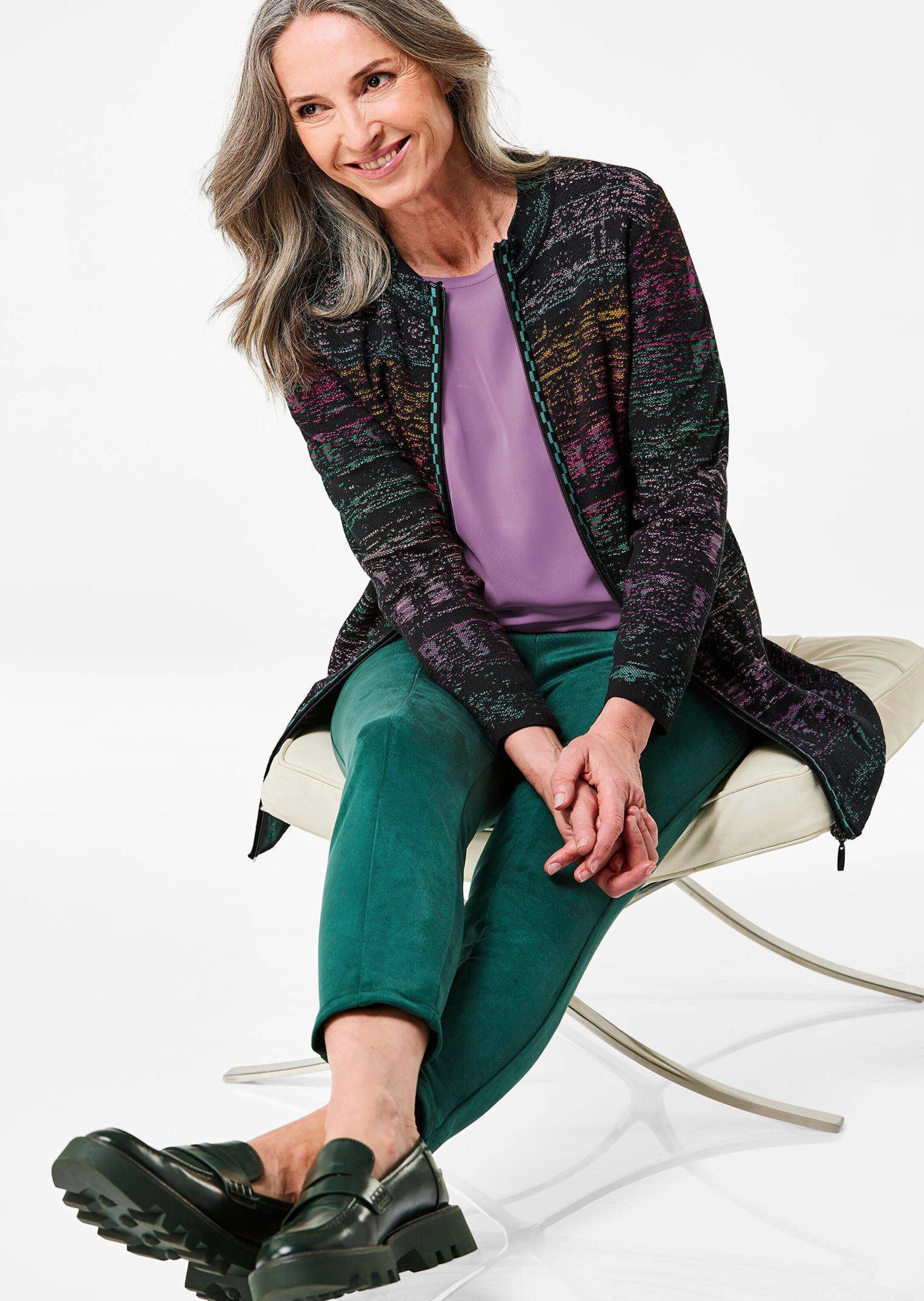 GOLDNER Strickjacke Multicolor-Cardigan mit Stehkragen Baumwolljacke mit Reißverschluss und Langarm – Bild 4 von 5