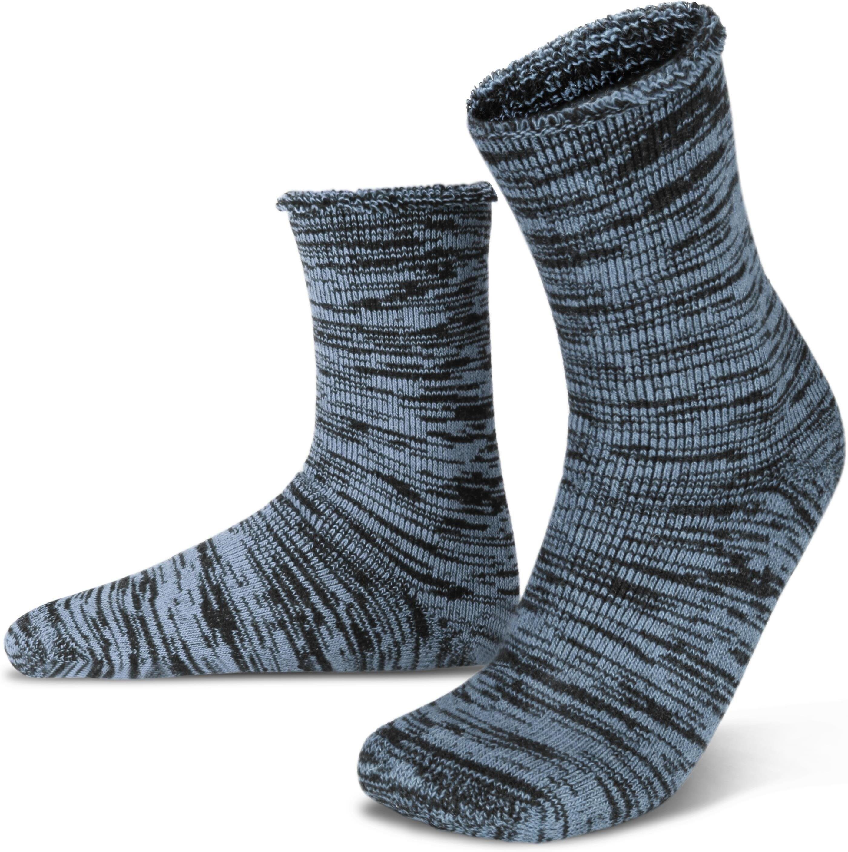 Thermosocken durchgehend Vollplüsch-Socken Farbige mit gefüttert Hellblau/Schwarz Husky Wolle Polar