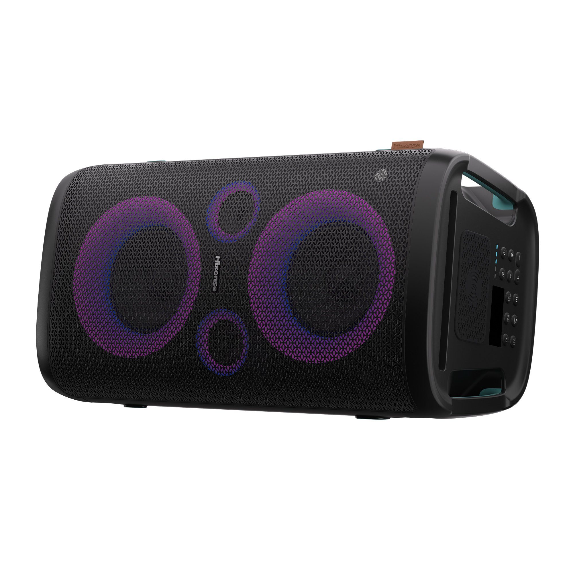 Hisense Party Rocker One Plus Lautsprecher (Bluetooth, Kabelloses Aufladen fürs Telefon, 300 W, Bass boost, Lichteffekte)