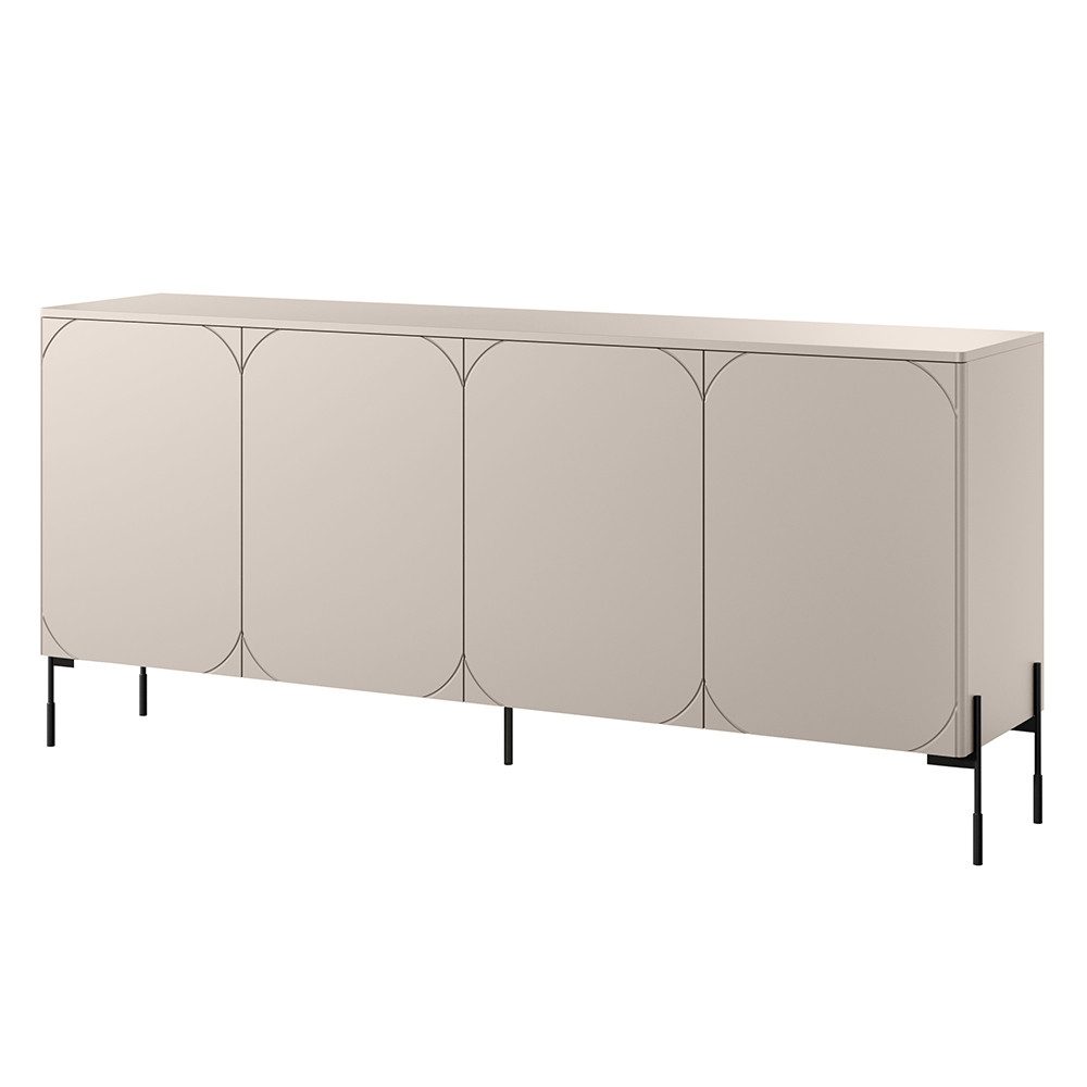 Lomadox Sideboard SPLIT-141, kaschmir matt 204 cm breit 4-türig Softclose Push-to-open Metallfüße