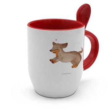 Mr. & Mrs. Panda Tasse Hund Dackel - Weiß - Geschenk, Haustier, Tasse mit Spruch, Vierbeiner, Keramik, Inklusive Löffel