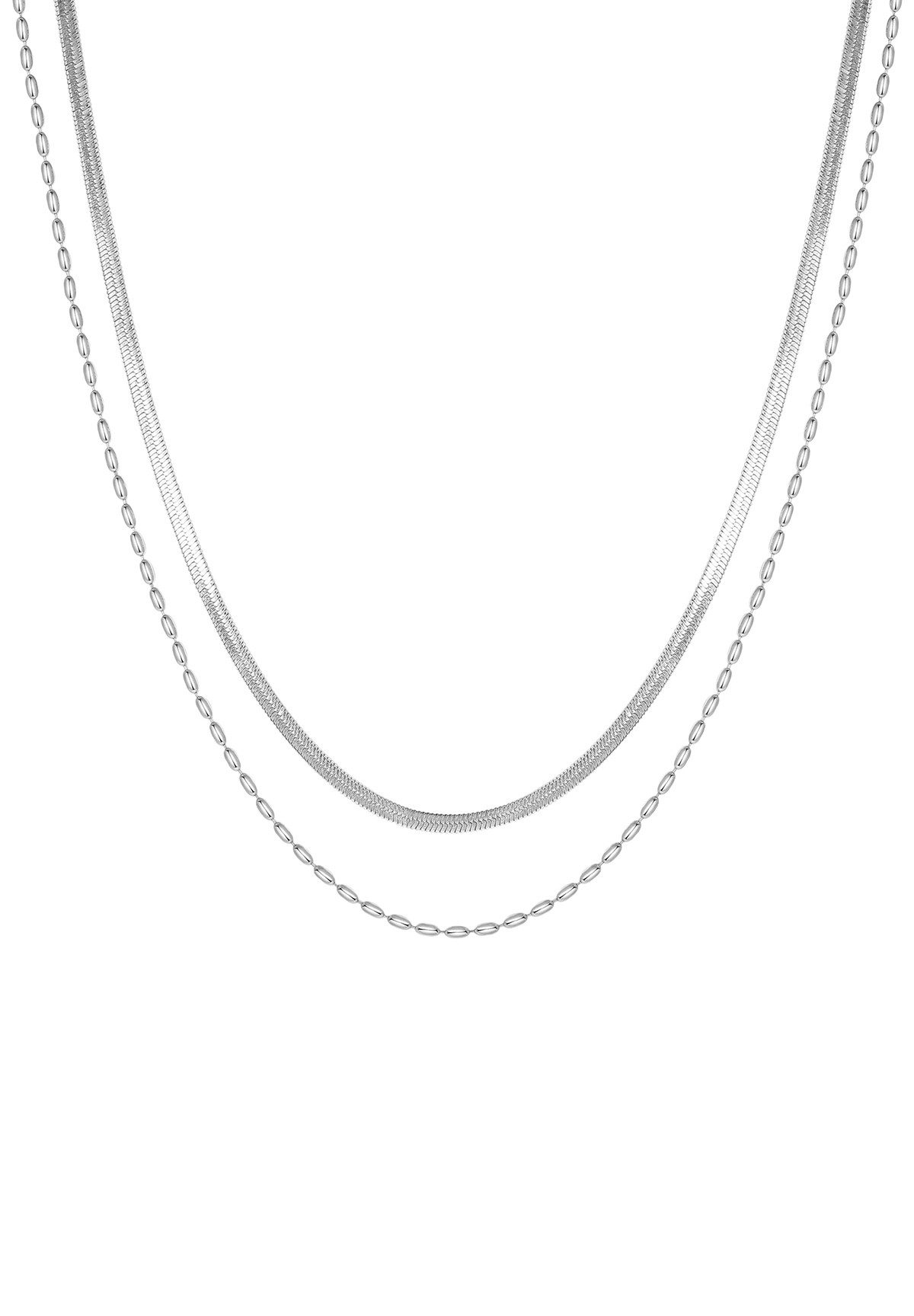 Hey Happiness Collierkettchen Dual-Design, Damen Layer Kette, 2er Schlange und Kugelkette, wasserfest
