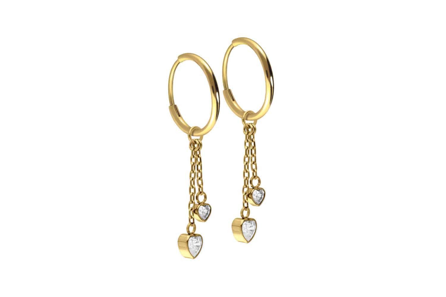 PIERCINGLINE Paar Creolen Titan Ohrclicker Creolen 2 KRISTALLHERZEN (Creolen, 1-tlg)