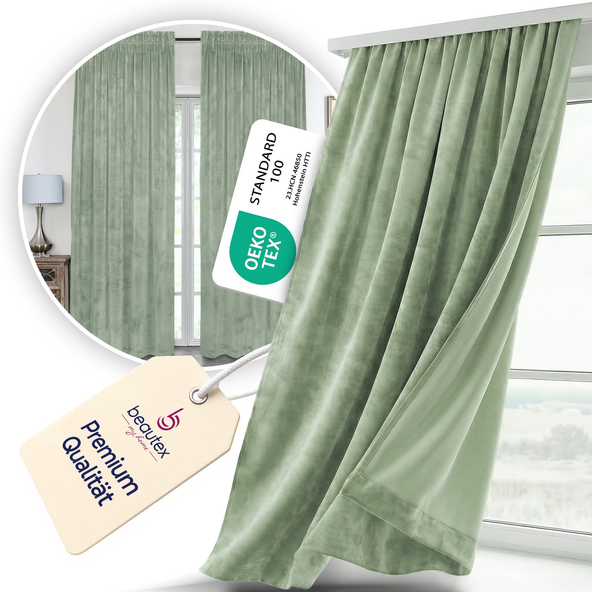 Beautex Verdunkelungsvorhang Samt Vorhang Kräuselband U-Band Gardine Velvet abdunkelnd (1 St), Hakenaufhängung, abdunkelnd, Weicher Samtstoff, lichtmindernd, pflegeleicht, blickdicht