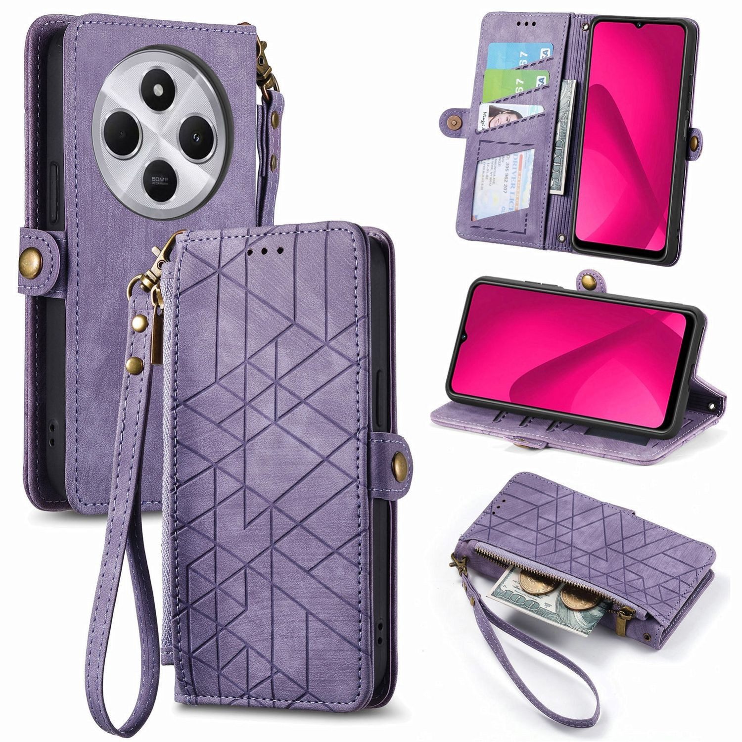 Wigento Handyhülle Wallet Klapphülle für Xiaomi Redmi 17C 4G / 14C 4G Kunstleder Zipper, Kartenfächer, Reißverschlussfach, Standfunktion