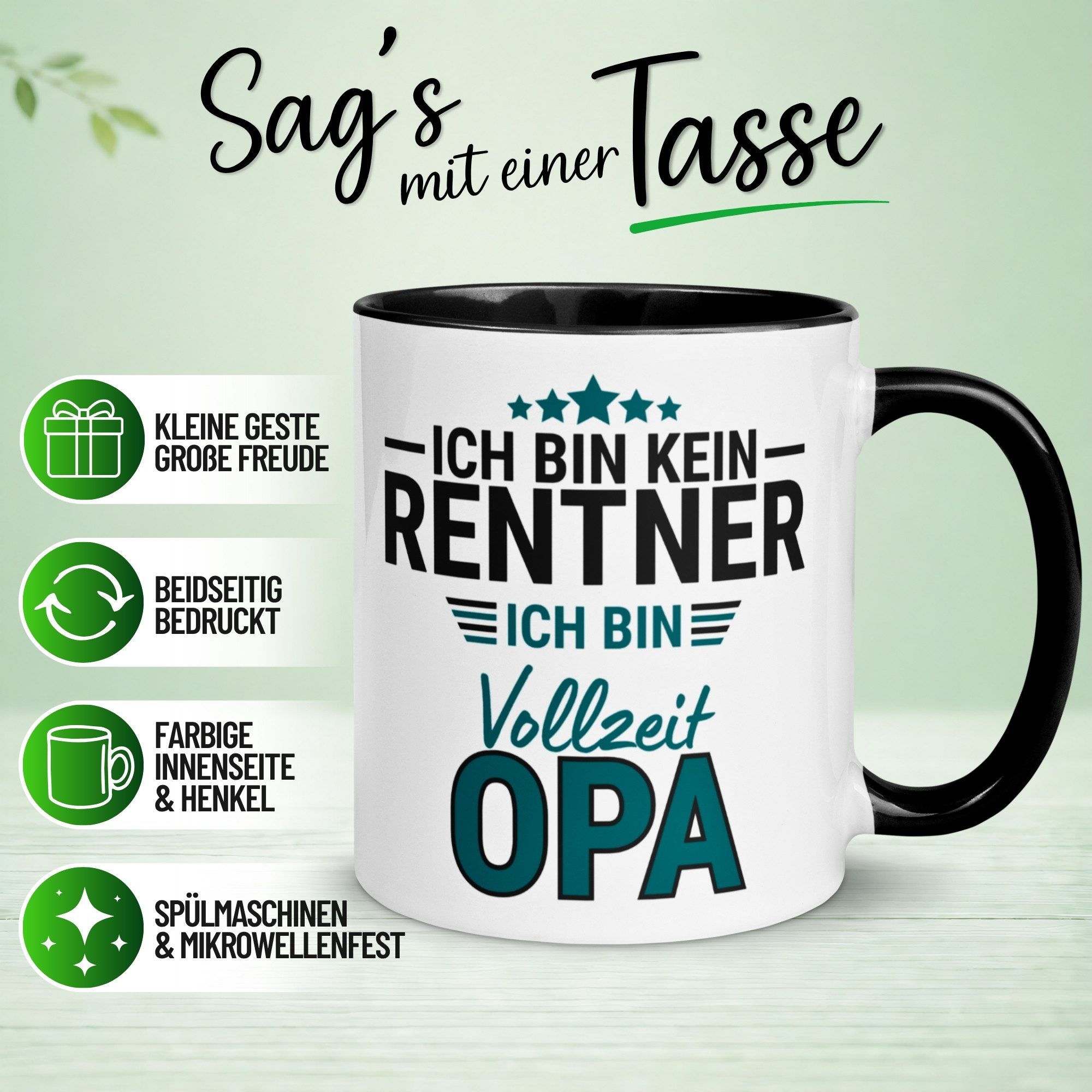 Momentals Tasse Rentner – „Kein Rentner ich bin Vollzeit Opa“ – Geschenk Rente Mann, Gratis Versand · Links-&Rechtshänder · Spülmaschinenfest