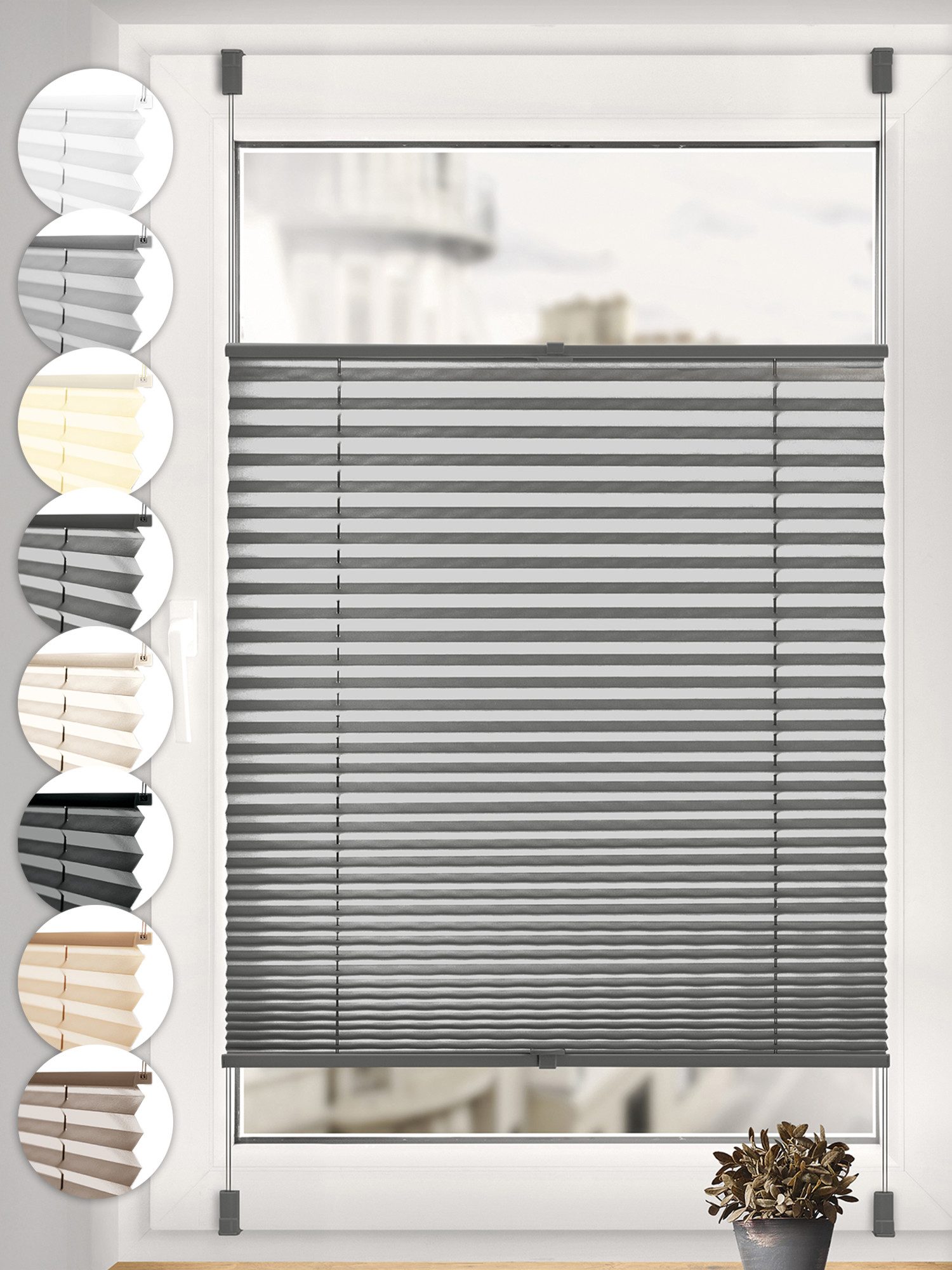 Sonello Plissee ohne Bohren Rollo Klemmfix für Fenster & Tür Lichtschutz, blickdicht, ohne Bohren, verspannt, Klemmfix, 30cm x 100cm Anthrazit/Dunkelgrau Faltrollo, Easyfix, Jalousie
