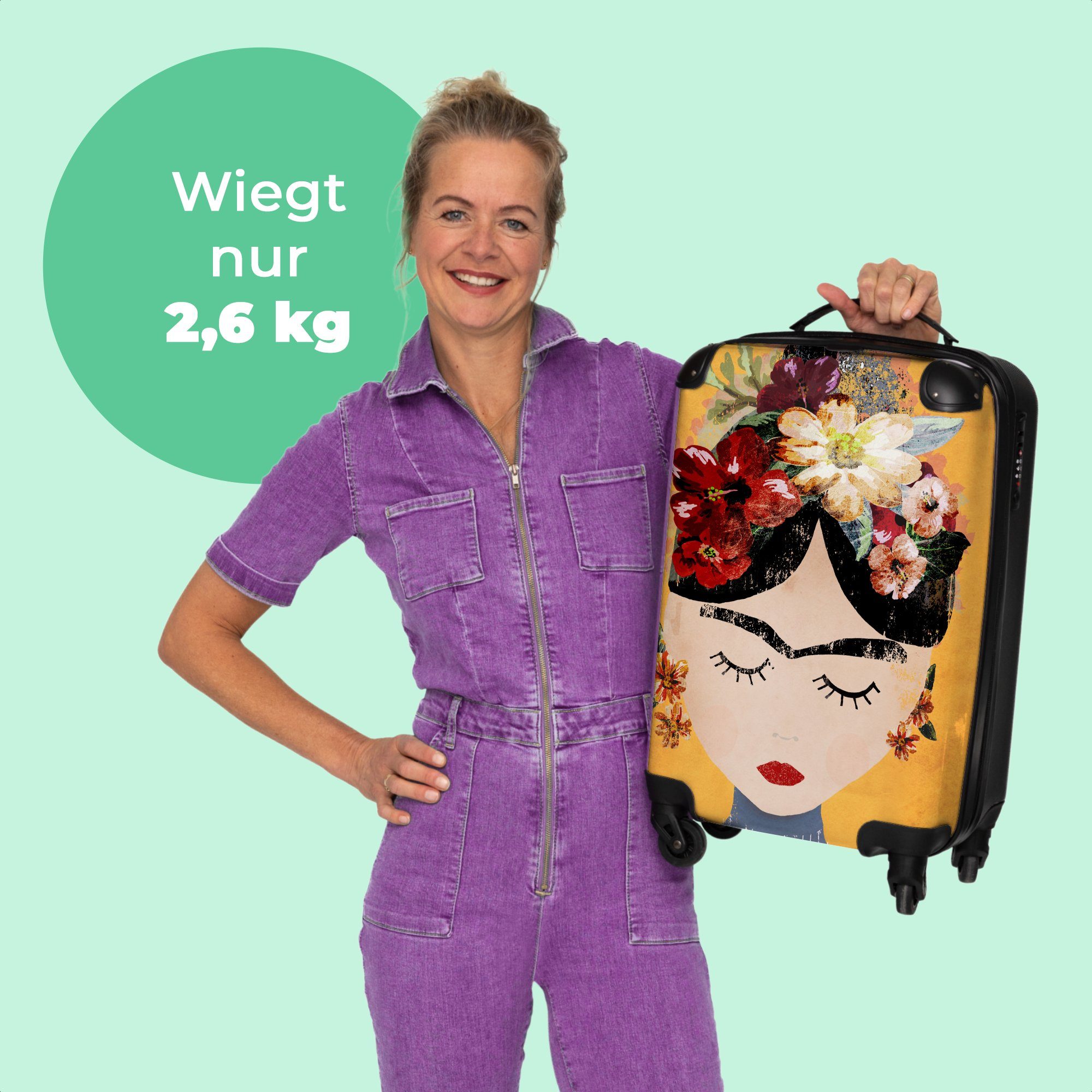 - 4 Rollen Rollkoffer 55x35x20cm mit - 4 NoBoringSuitcases.com© Reisekoffer Kunst, - Cabin Trolley Kleine Gelb Blumen Handgepäck Frau - Handgepäckkoffer Rollen,