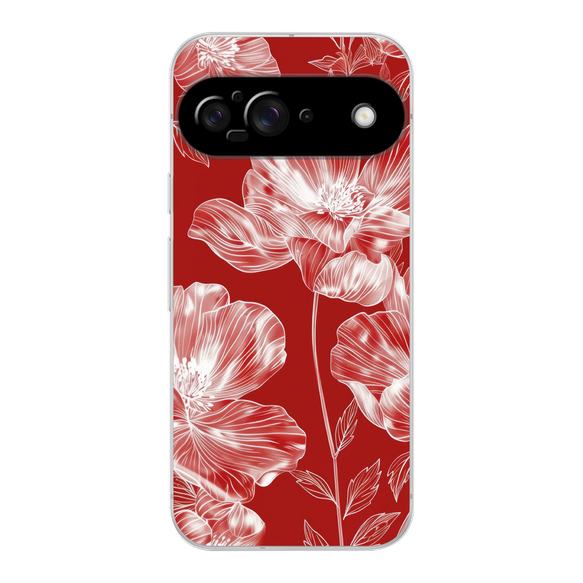 MuchoWow Handyhülle für Google Pixel 9 Blumen - Muster - Rot - Weiß, Handy Case, Silikon, Bumper Case Dünn