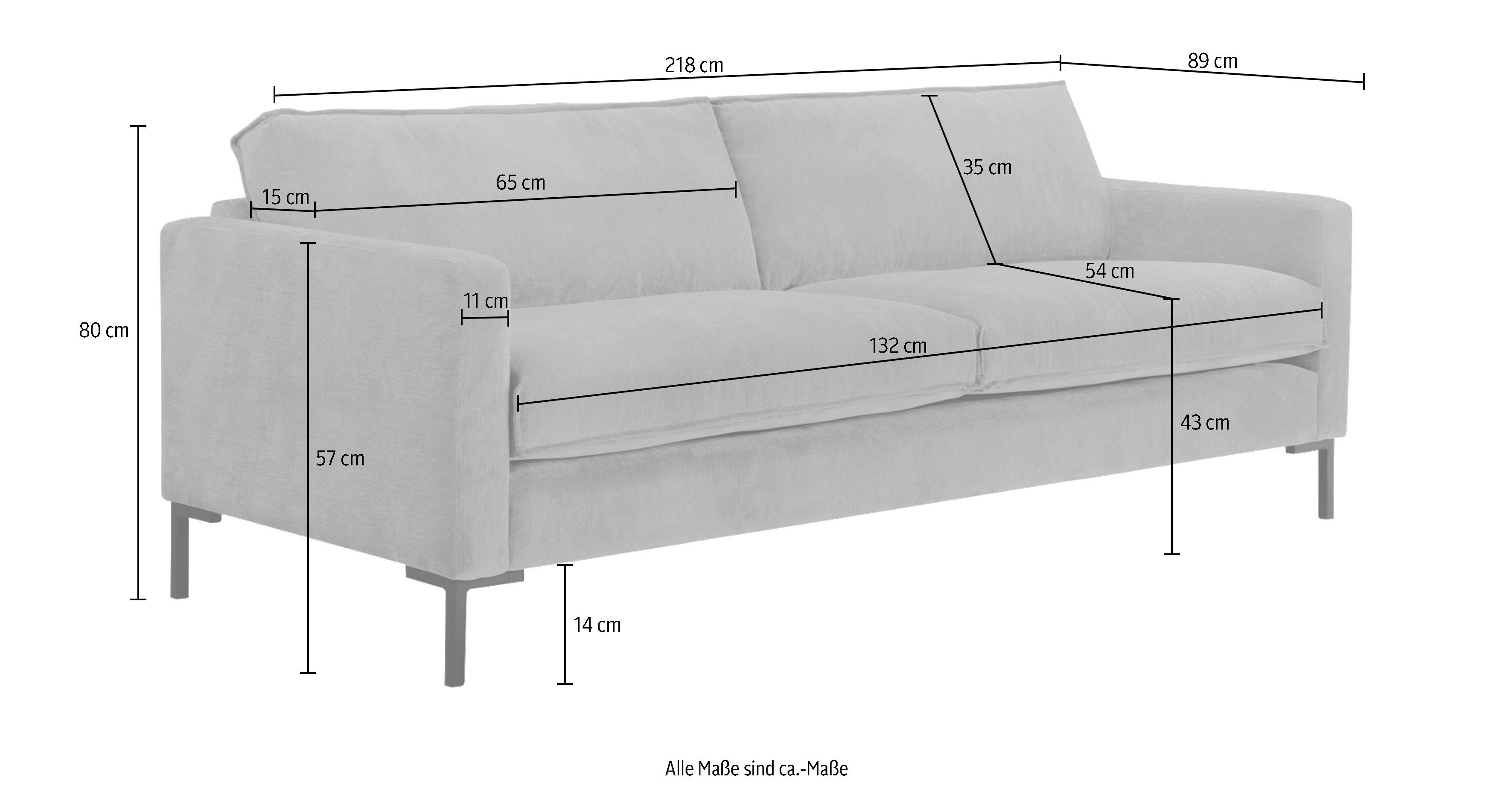 weichem of grey Caldie, mit mit Style Sitzkomfort, 3-Sitzer Federn und Daunen Places